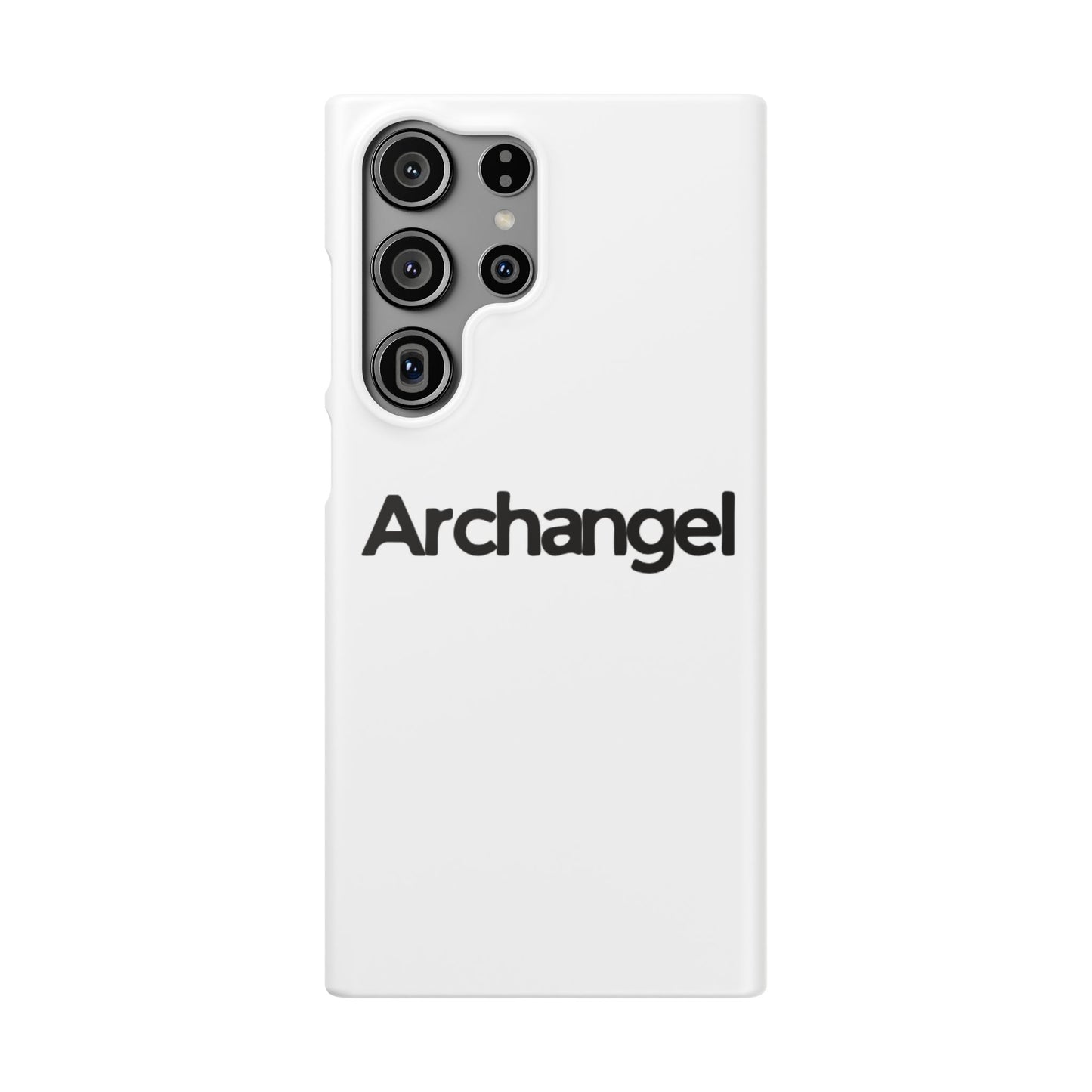 Archangel Snap Case — Minimalist White Phone Case with Bold Text