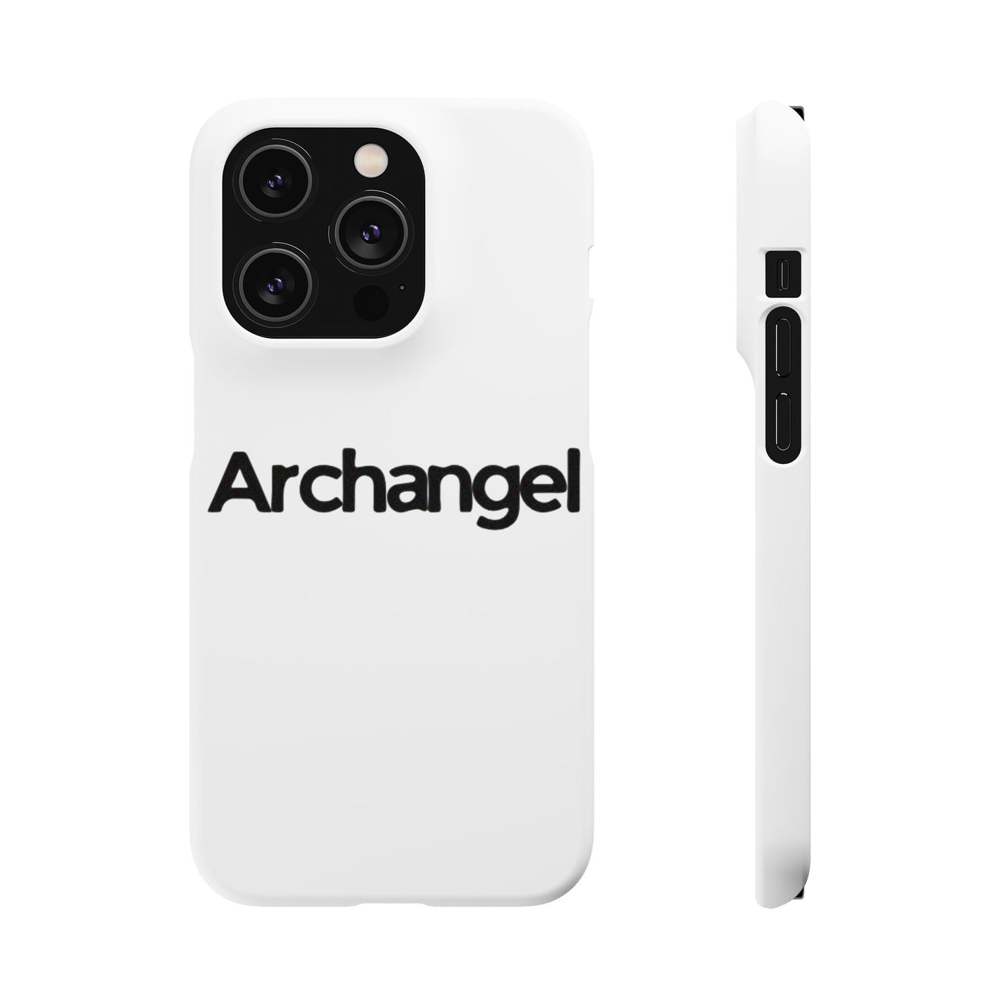 Archangel Snap Case — Minimalist White Phone Case with Bold Text