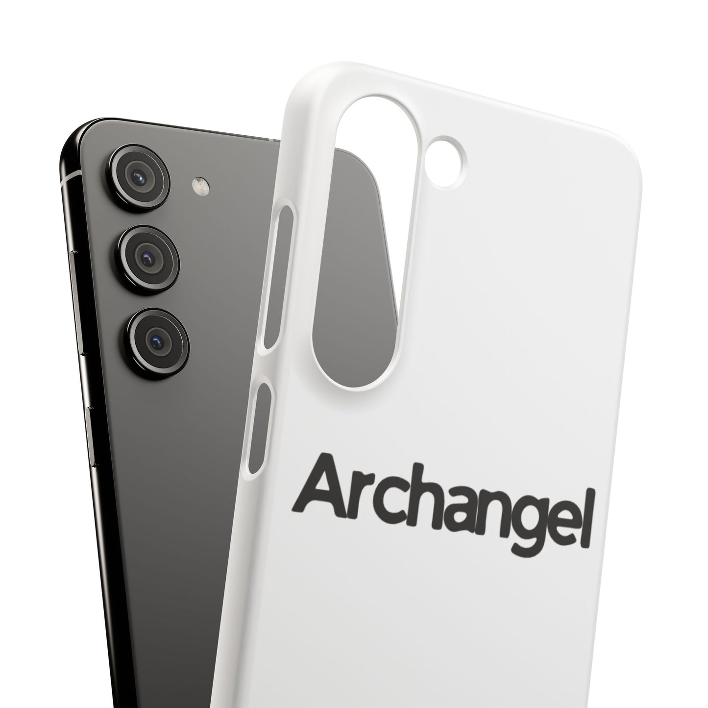 Archangel Snap Case — Minimalist White Phone Case with Bold Text