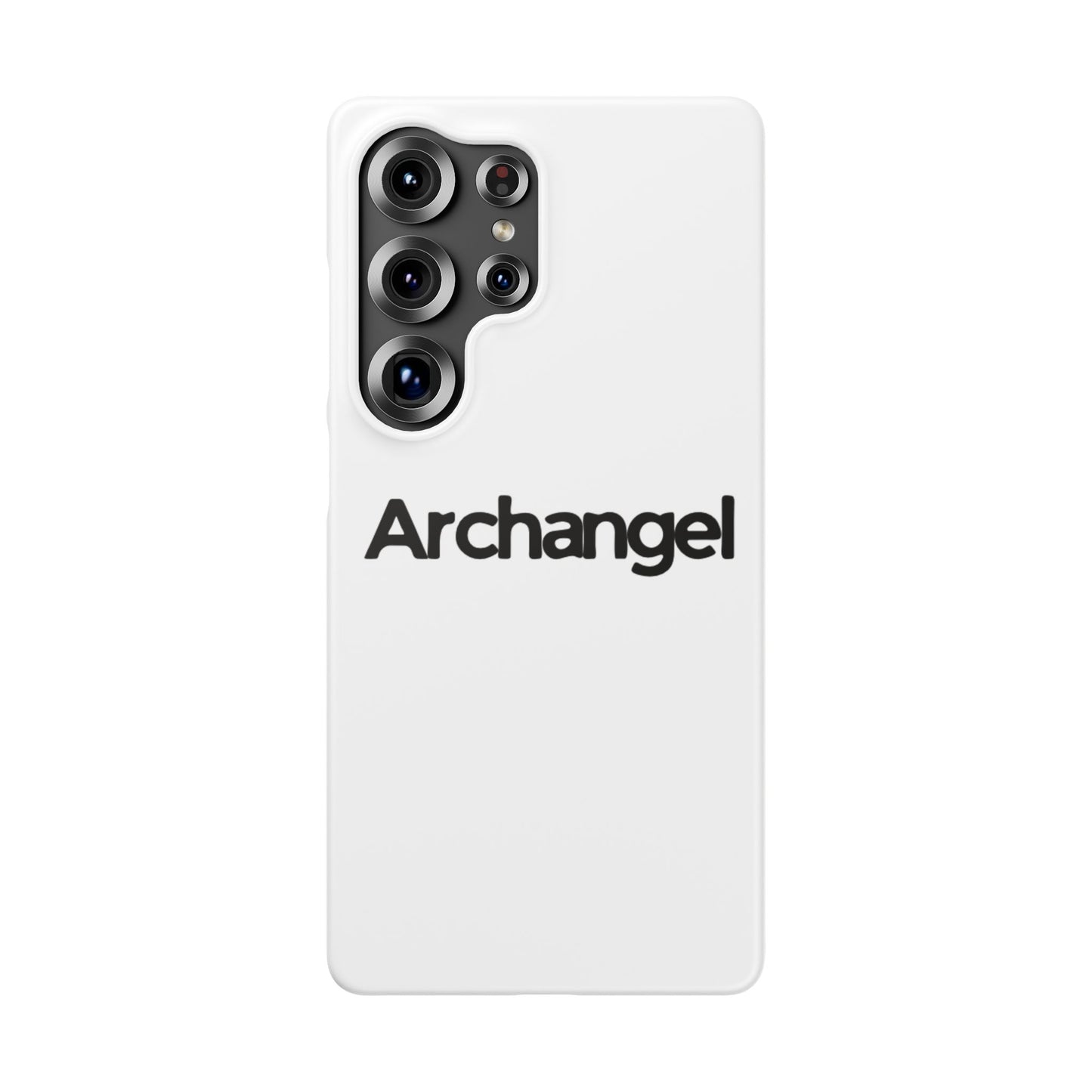 Archangel Snap Case — Minimalist White Phone Case with Bold Text