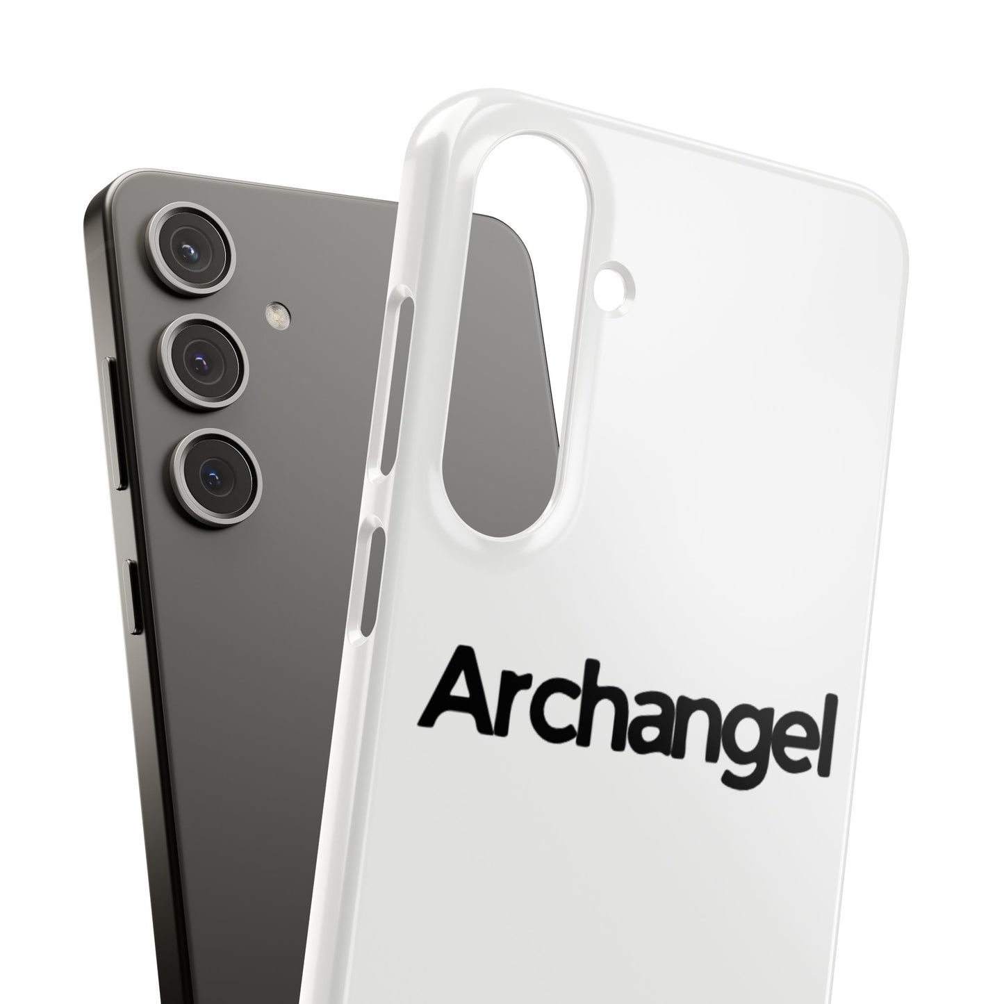 Archangel Snap Case — Minimalist White Phone Case with Bold Text