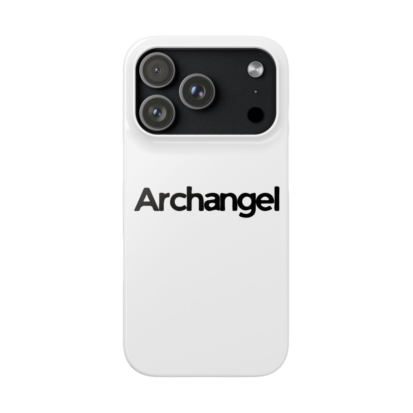 Archangel Snap Case — Minimalist White Phone Case with Bold Text