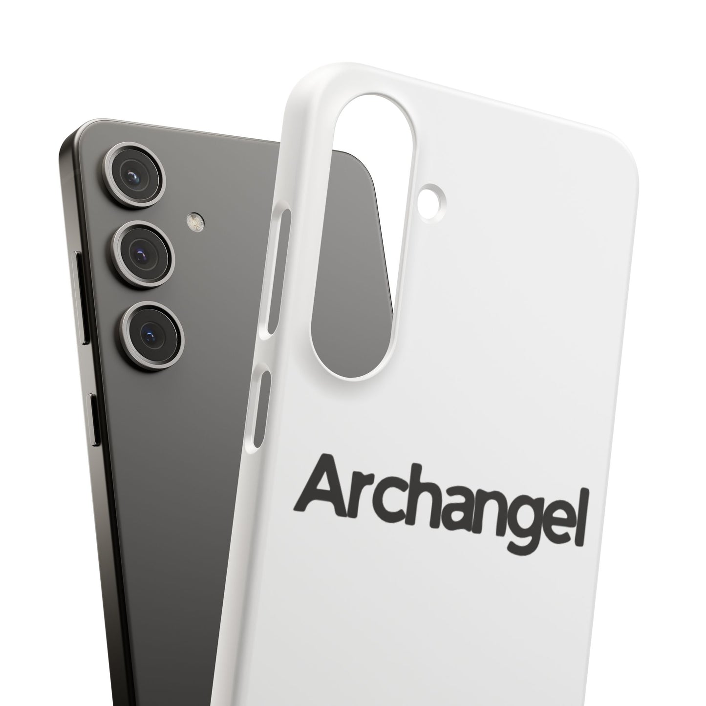Archangel Snap Case — Minimalist White Phone Case with Bold Text
