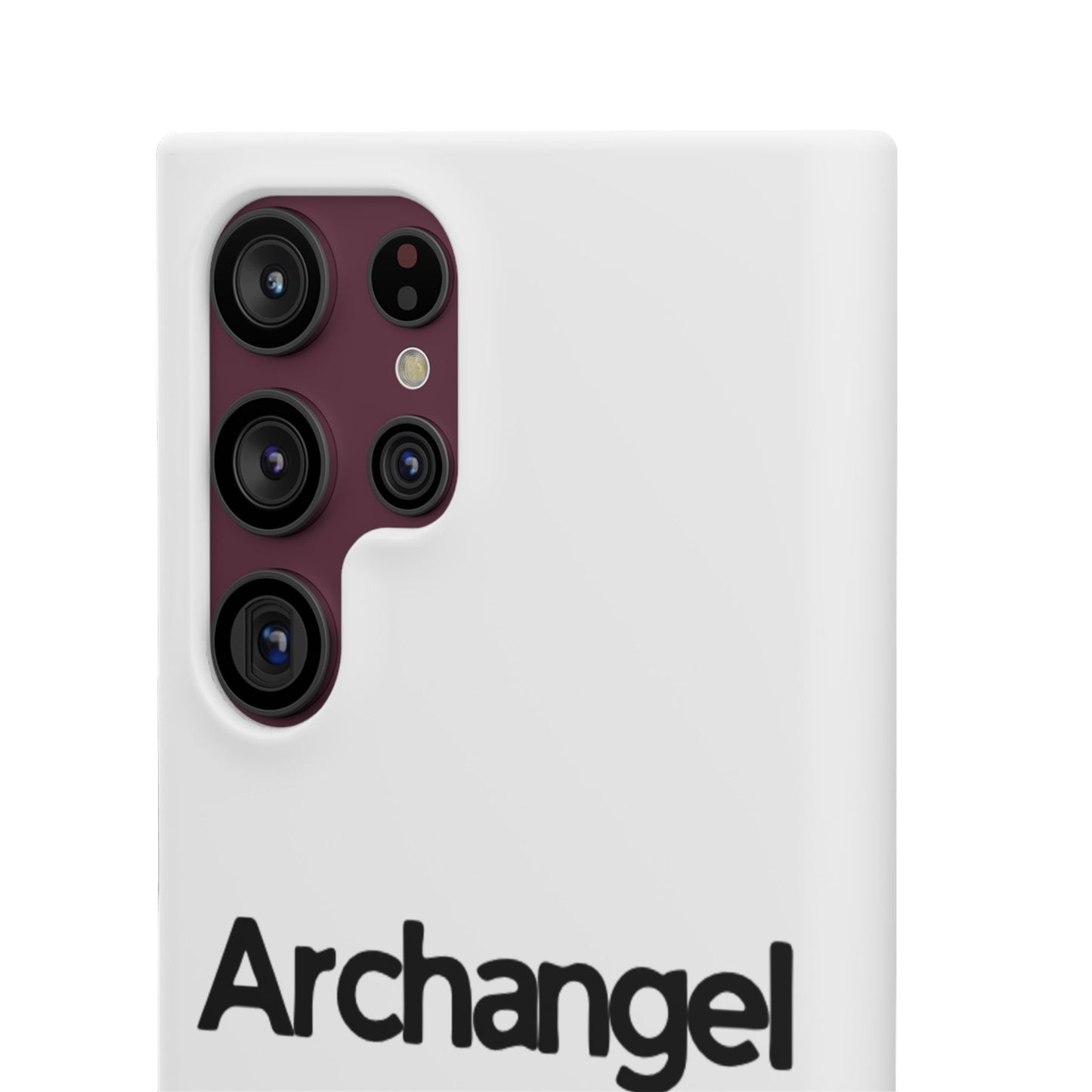 Archangel Snap Case — Minimalist White Phone Case with Bold Text