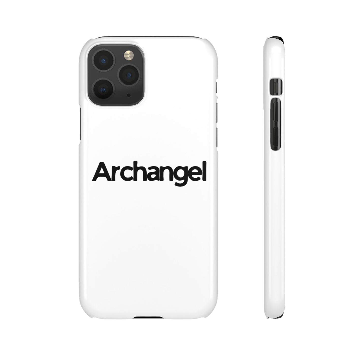 Archangel Snap Case — Minimalist White Phone Case with Bold Text