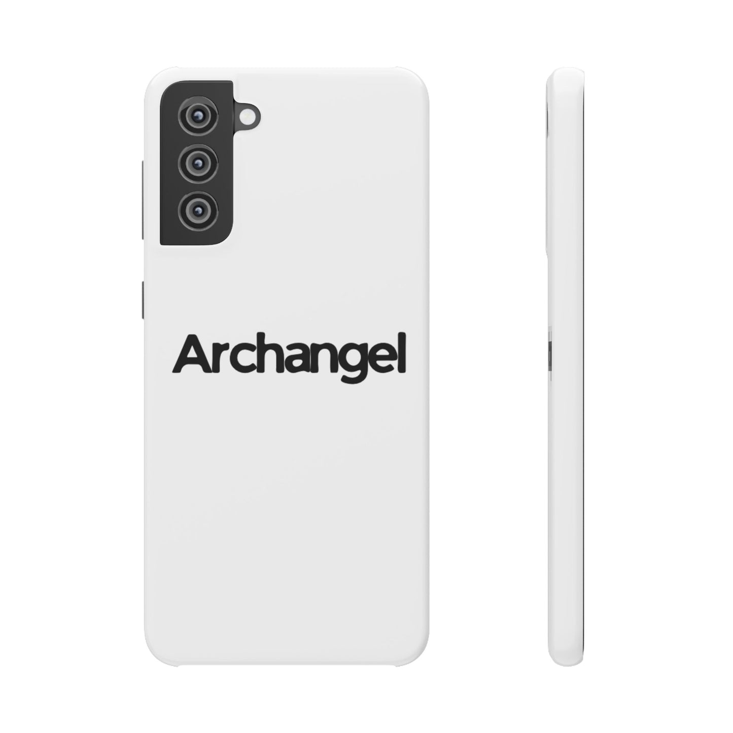 Archangel Snap Case — Minimalist White Phone Case with Bold Text