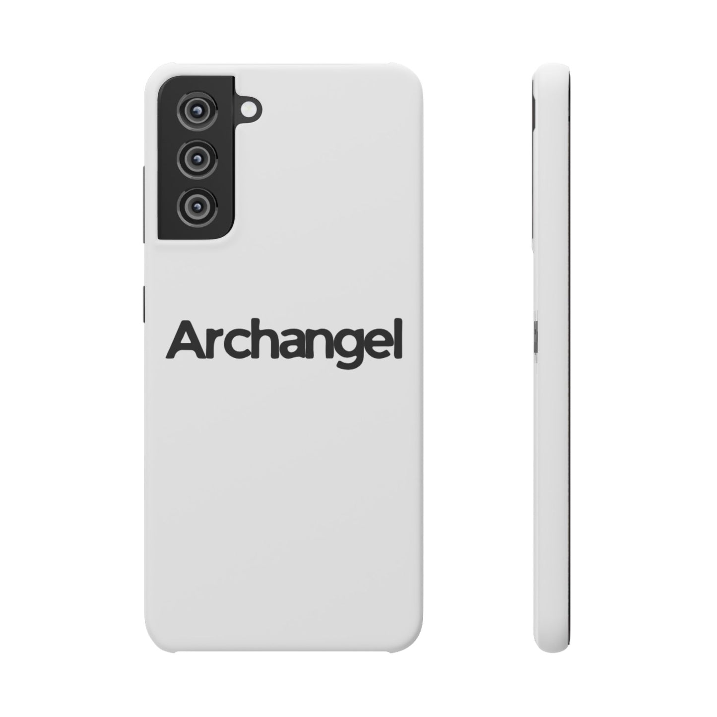 Archangel Snap Case — Minimalist White Phone Case with Bold Text