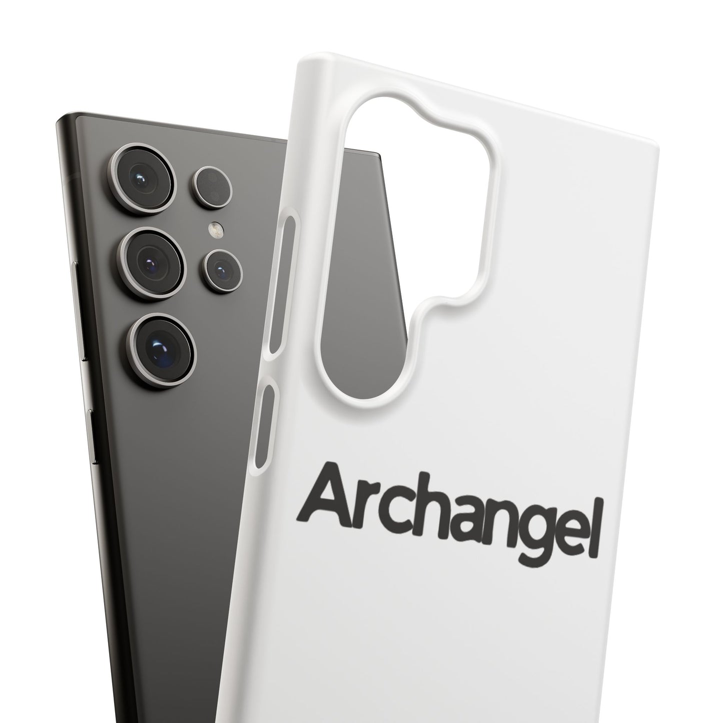 Archangel Snap Case — Minimalist White Phone Case with Bold Text