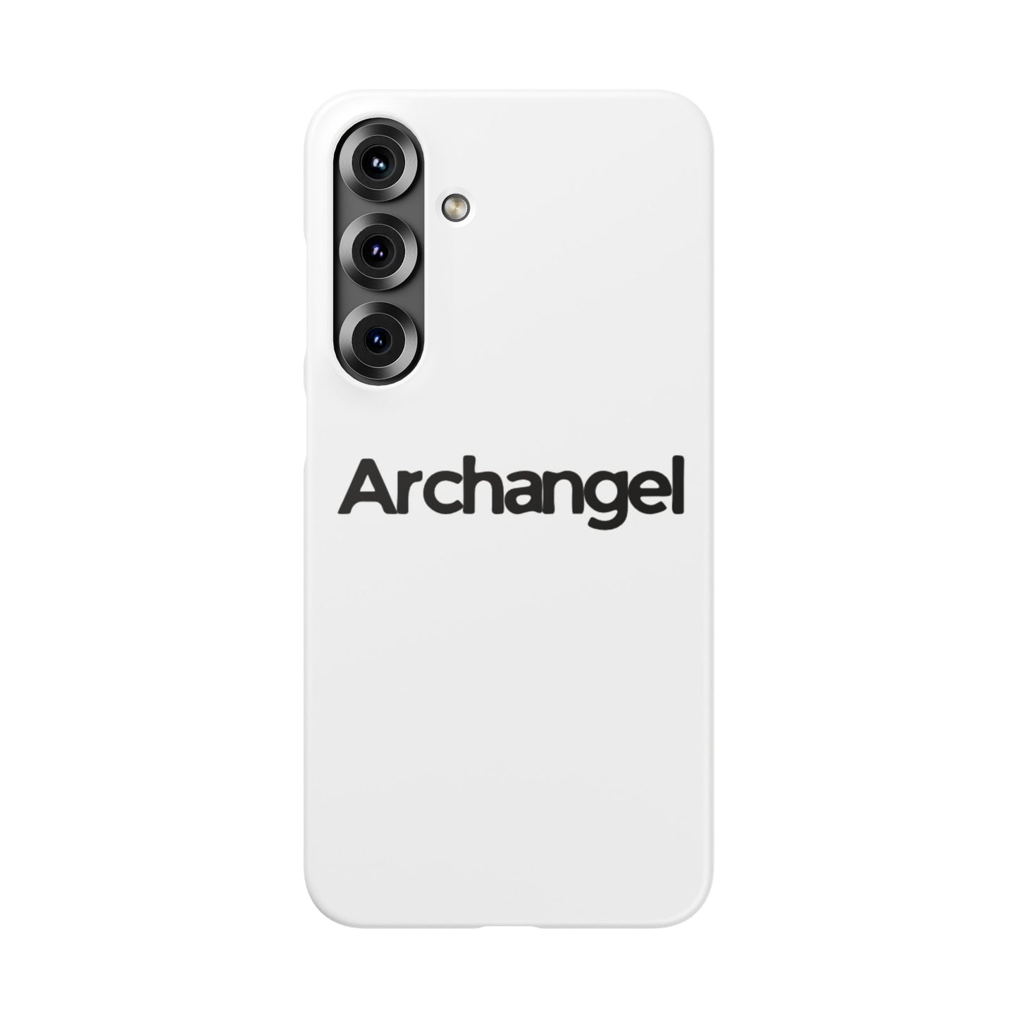 Archangel Snap Case — Minimalist White Phone Case with Bold Text