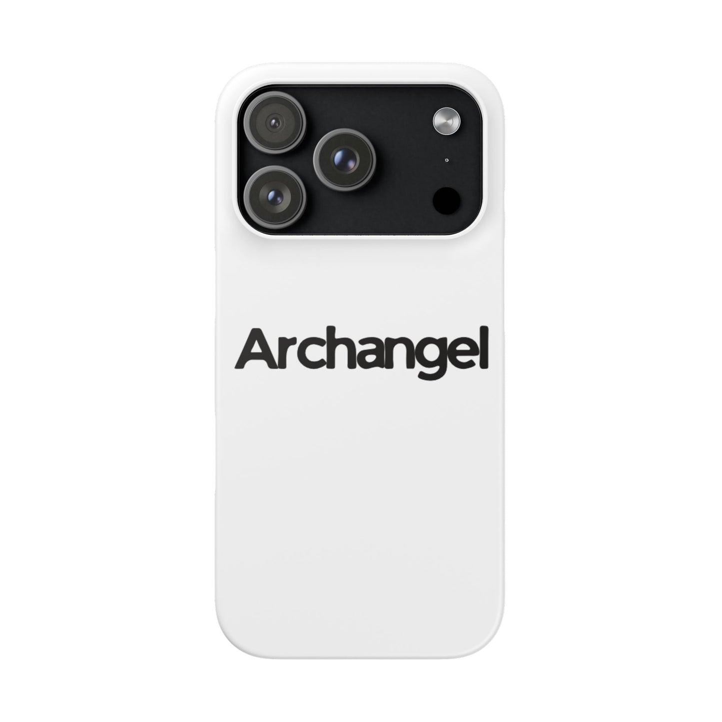 Archangel Snap Case — Minimalist White Phone Case with Bold Text