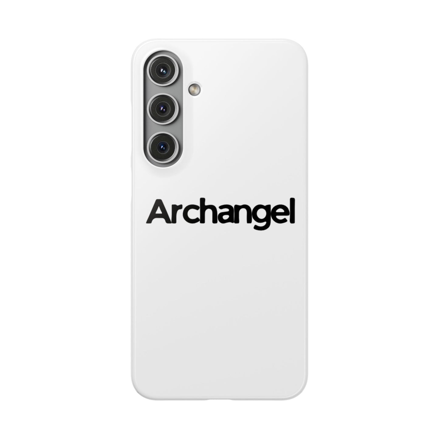 Archangel Snap Case — Minimalist White Phone Case with Bold Text