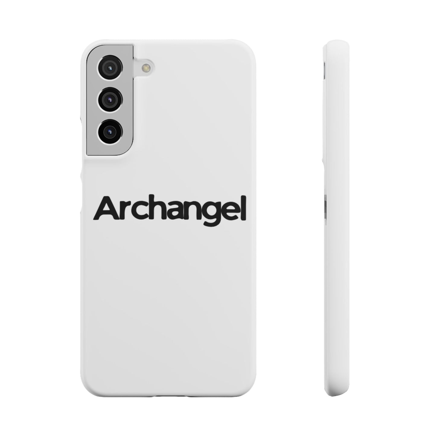 Archangel Snap Case — Minimalist White Phone Case with Bold Text