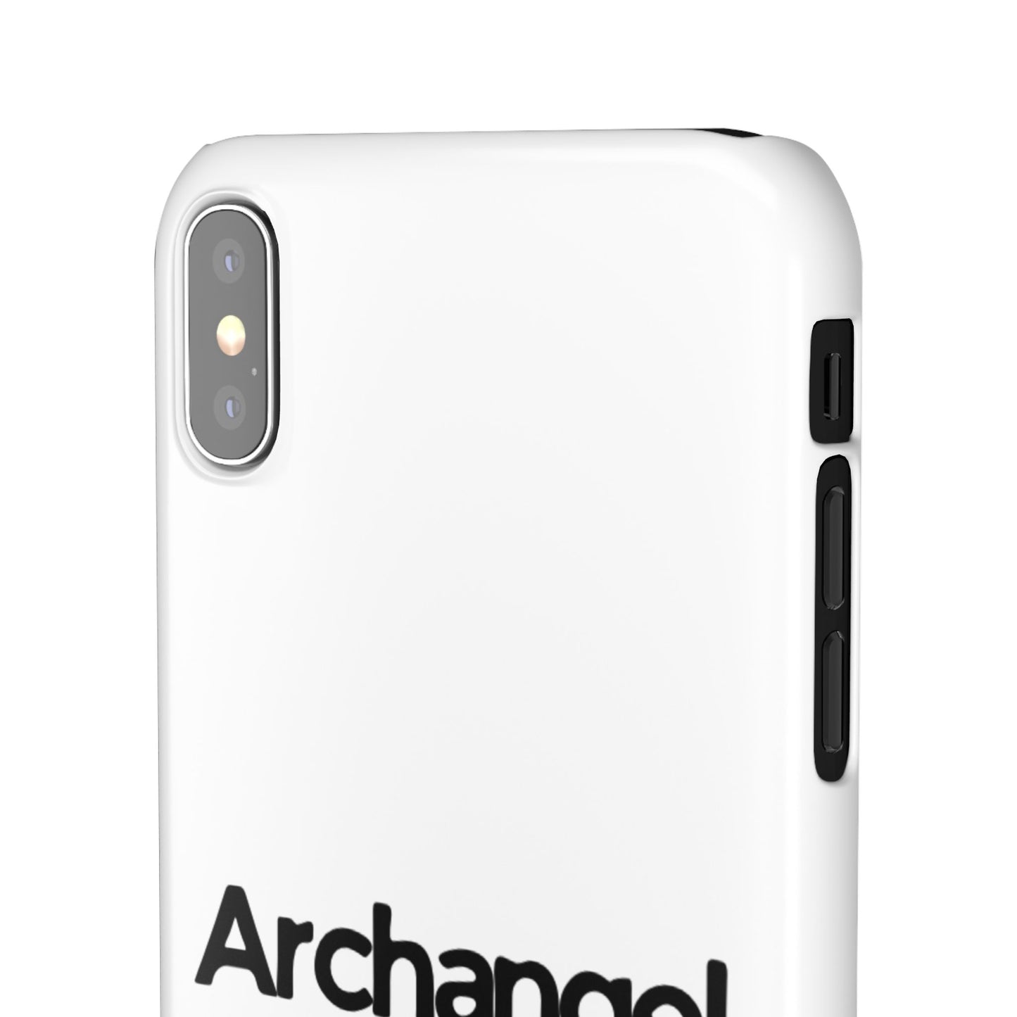 Archangel Snap Case — Minimalist White Phone Case with Bold Text