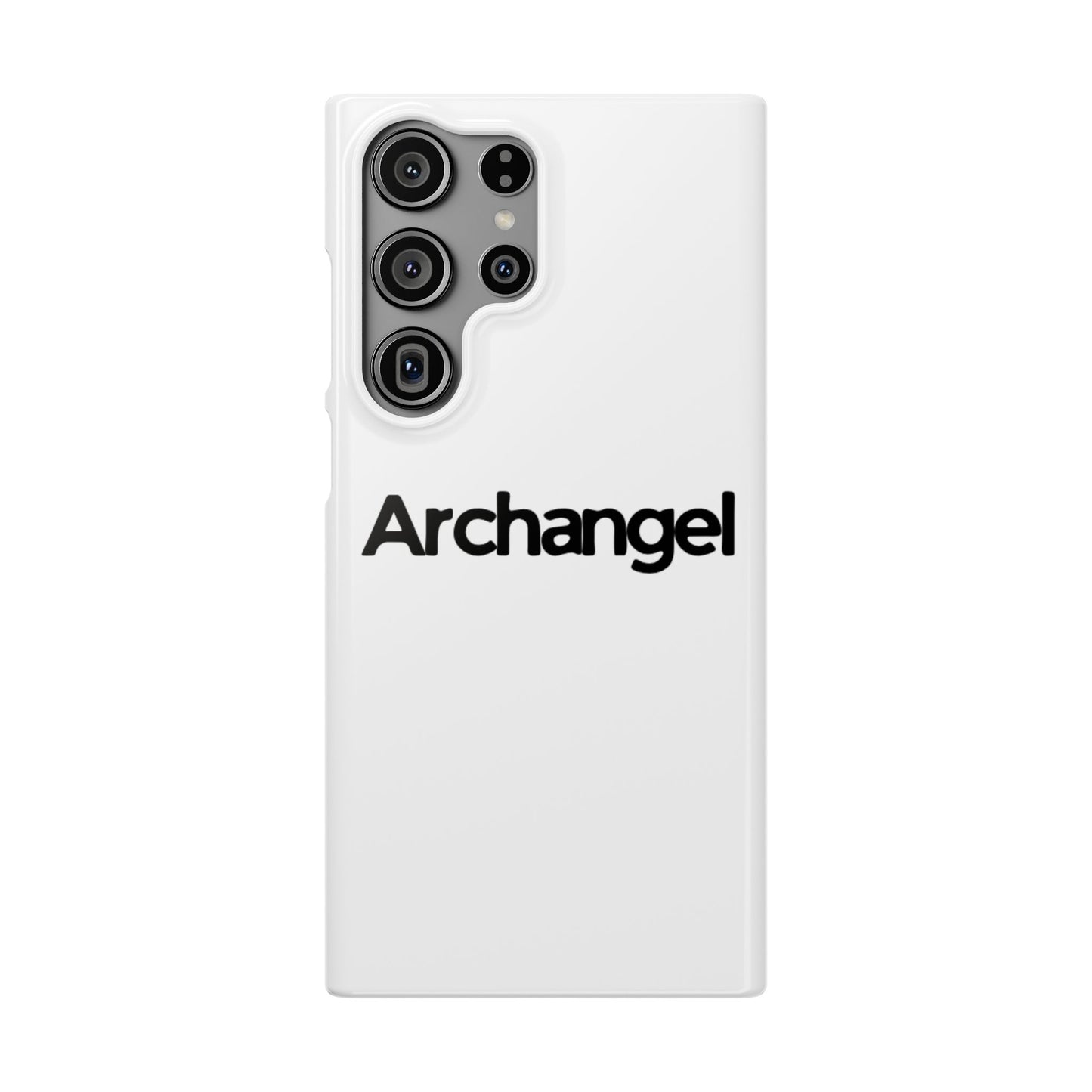 Archangel Snap Case — Minimalist White Phone Case with Bold Text