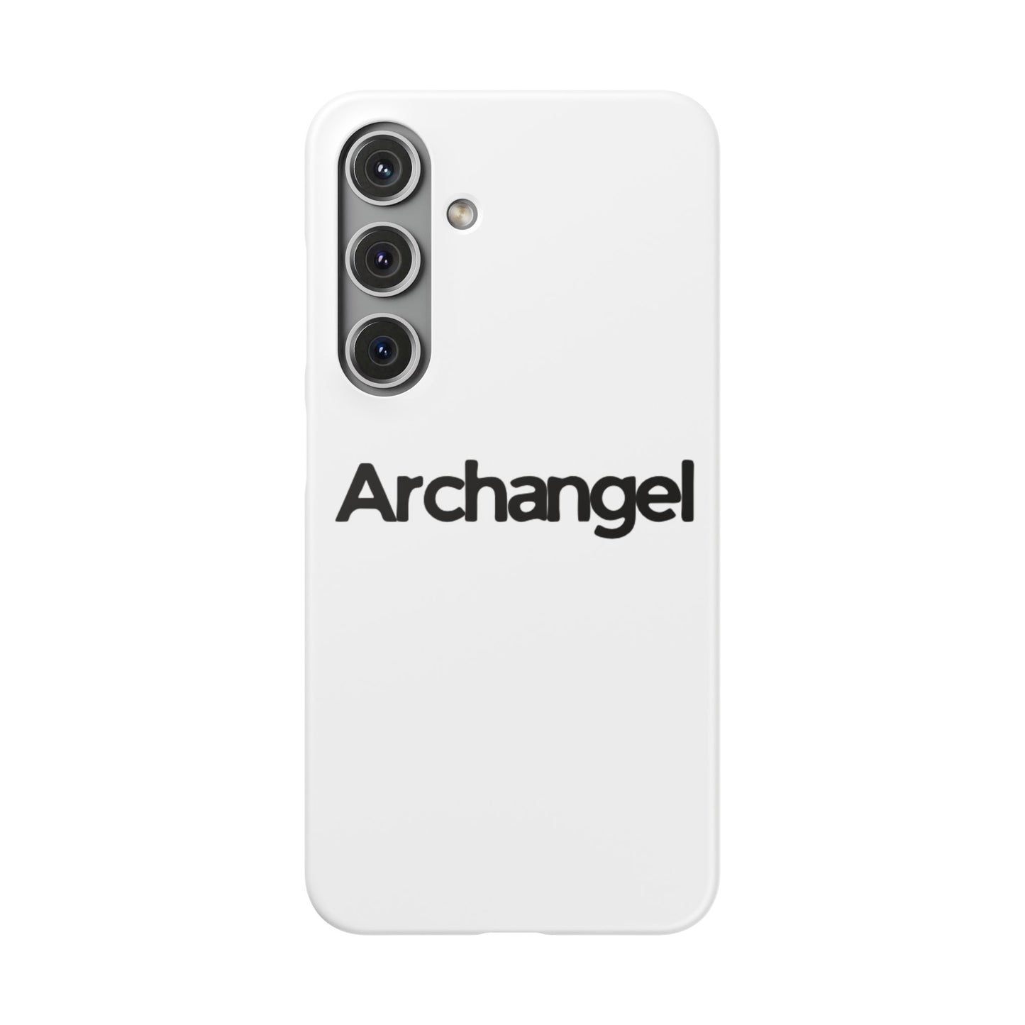 Archangel Snap Case — Minimalist White Phone Case with Bold Text