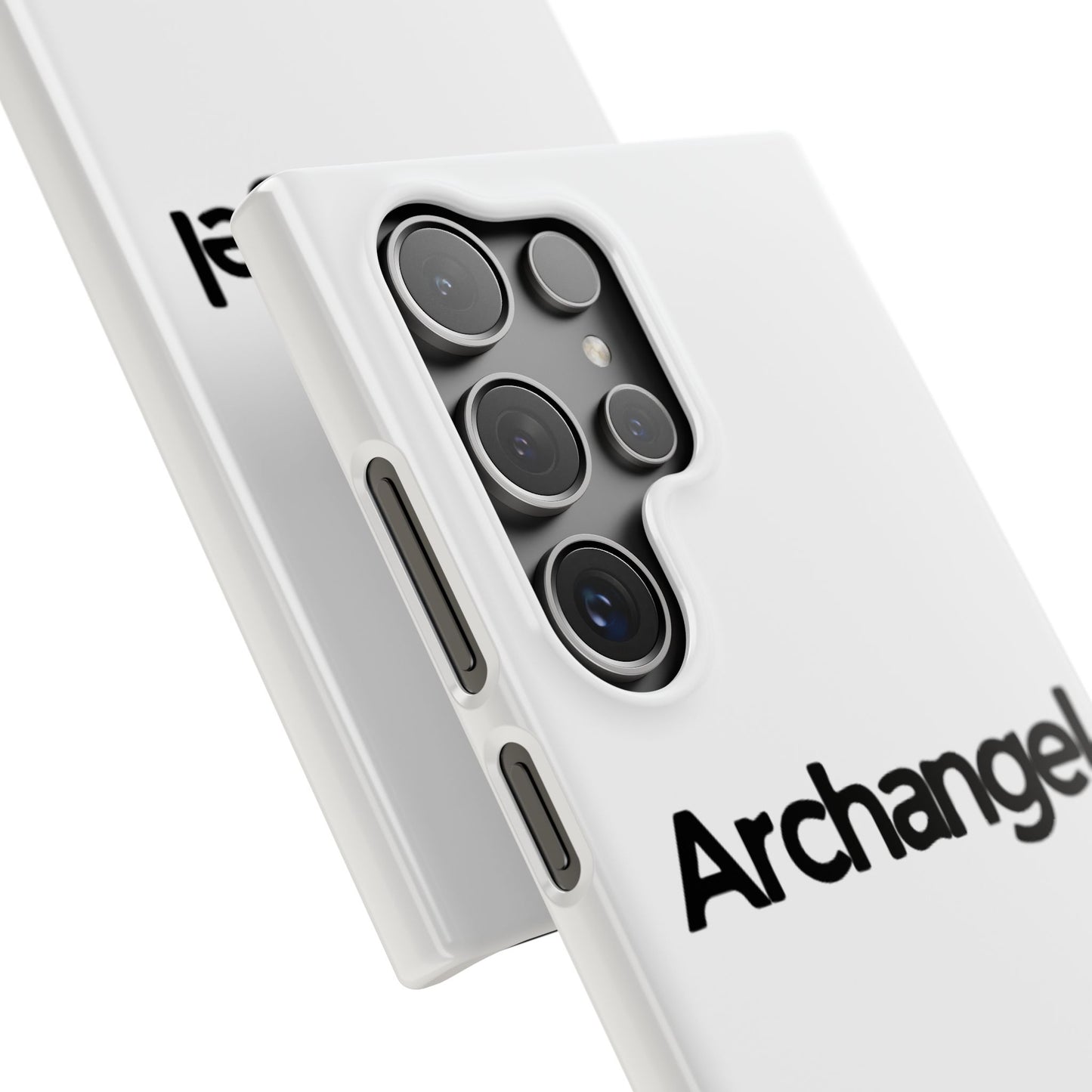 Archangel Snap Case — Minimalist White Phone Case with Bold Text