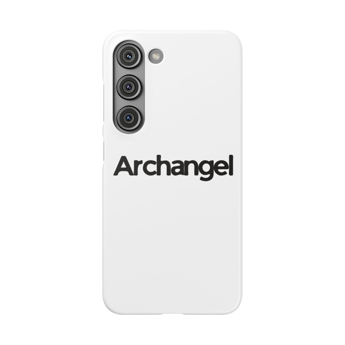 Archangel Snap Case — Minimalist White Phone Case with Bold Text