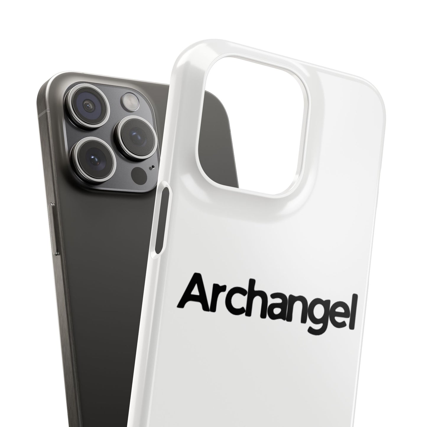 Archangel Snap Case — Minimalist White Phone Case with Bold Text