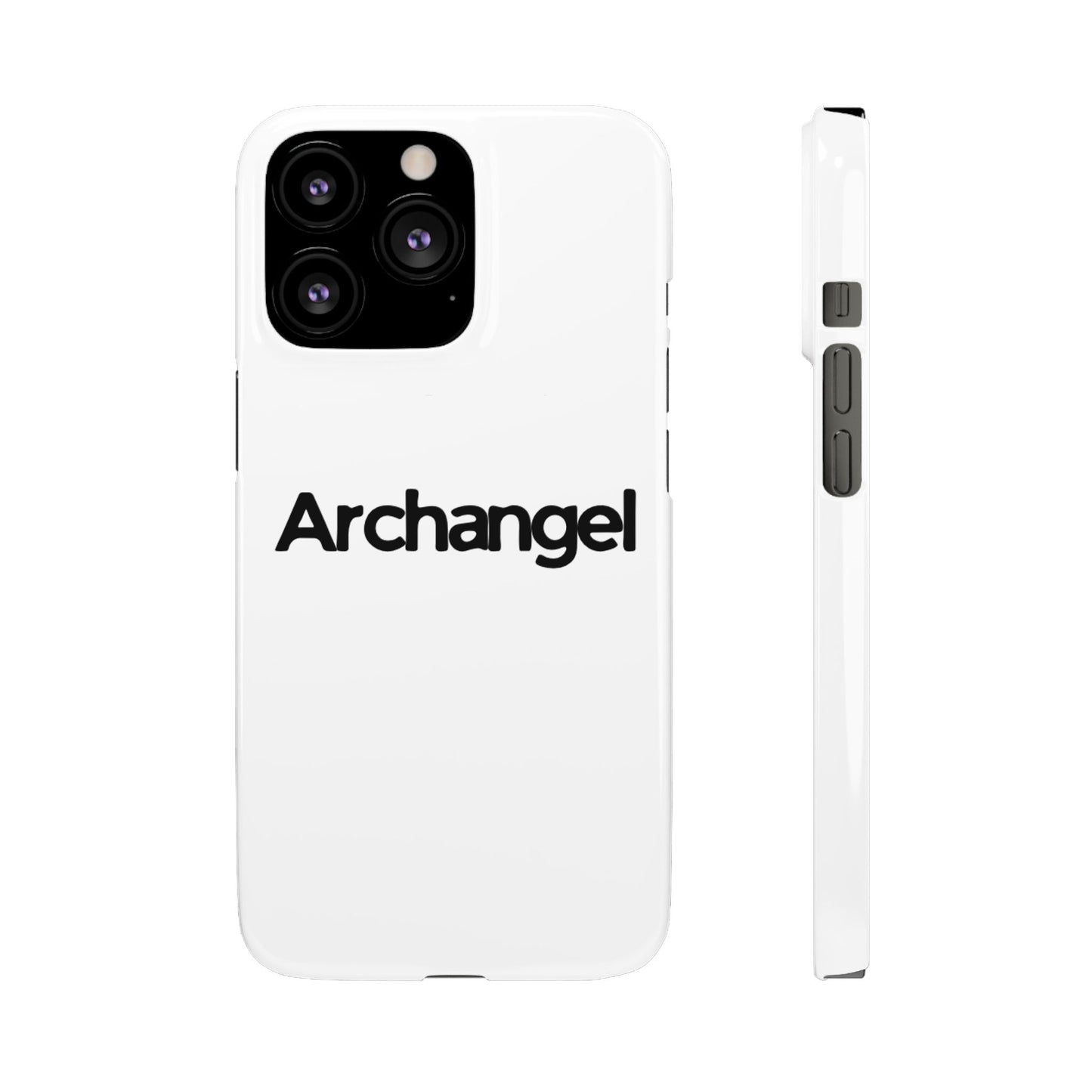 Archangel Snap Case — Minimalist White Phone Case with Bold Text