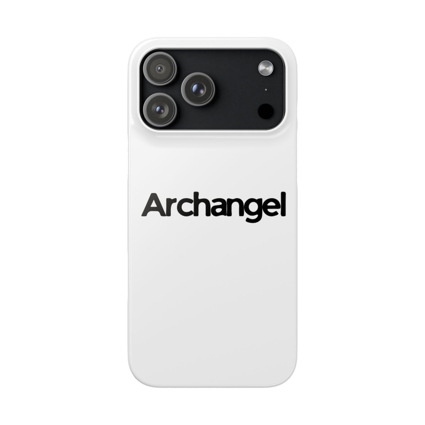 Archangel Snap Case — Minimalist White Phone Case with Bold Text