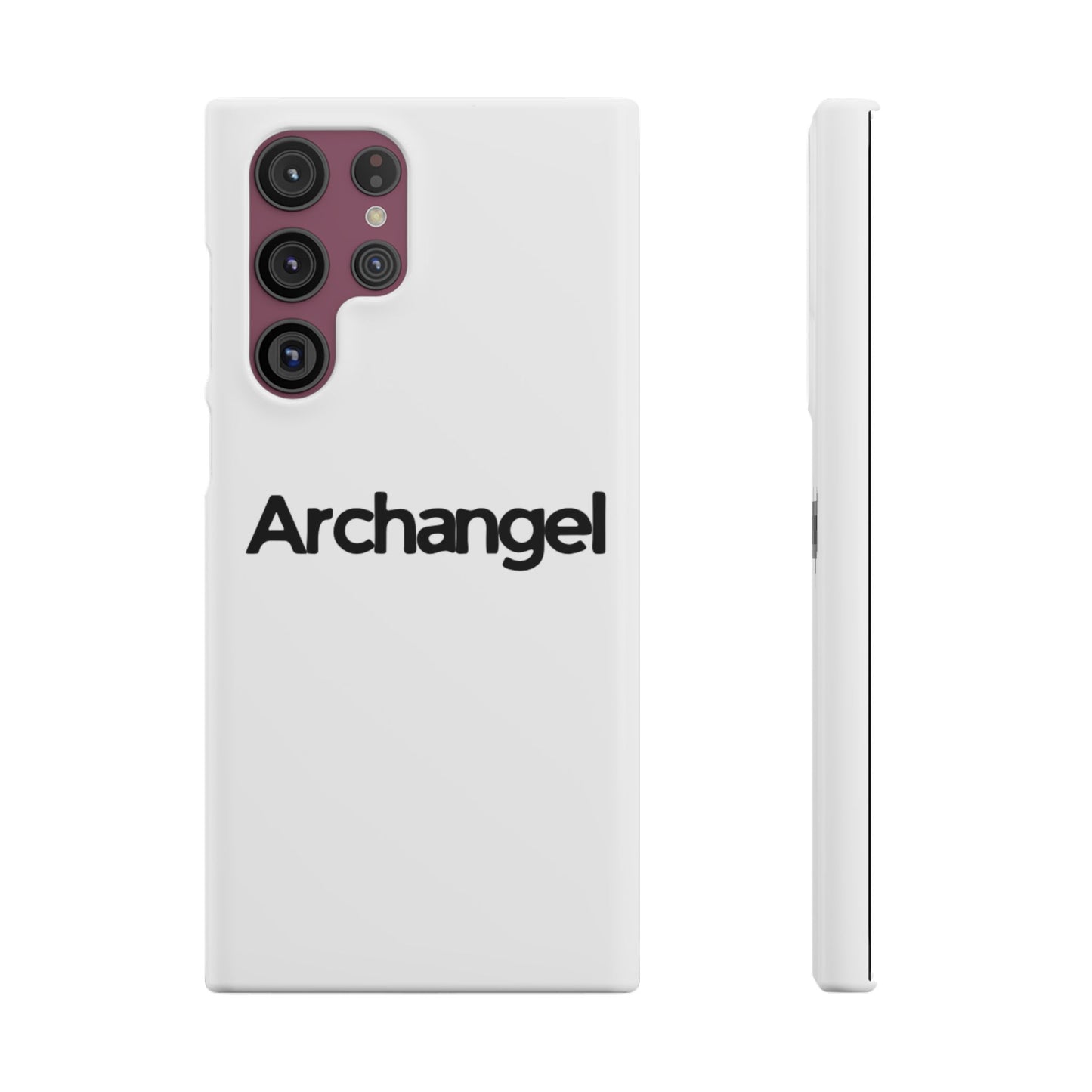 Archangel Snap Case — Minimalist White Phone Case with Bold Text