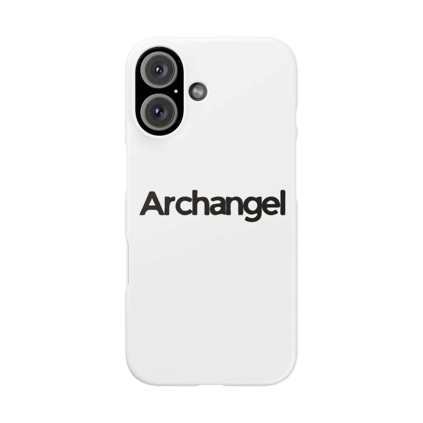 Archangel Snap Case — Minimalist White Phone Case with Bold Text
