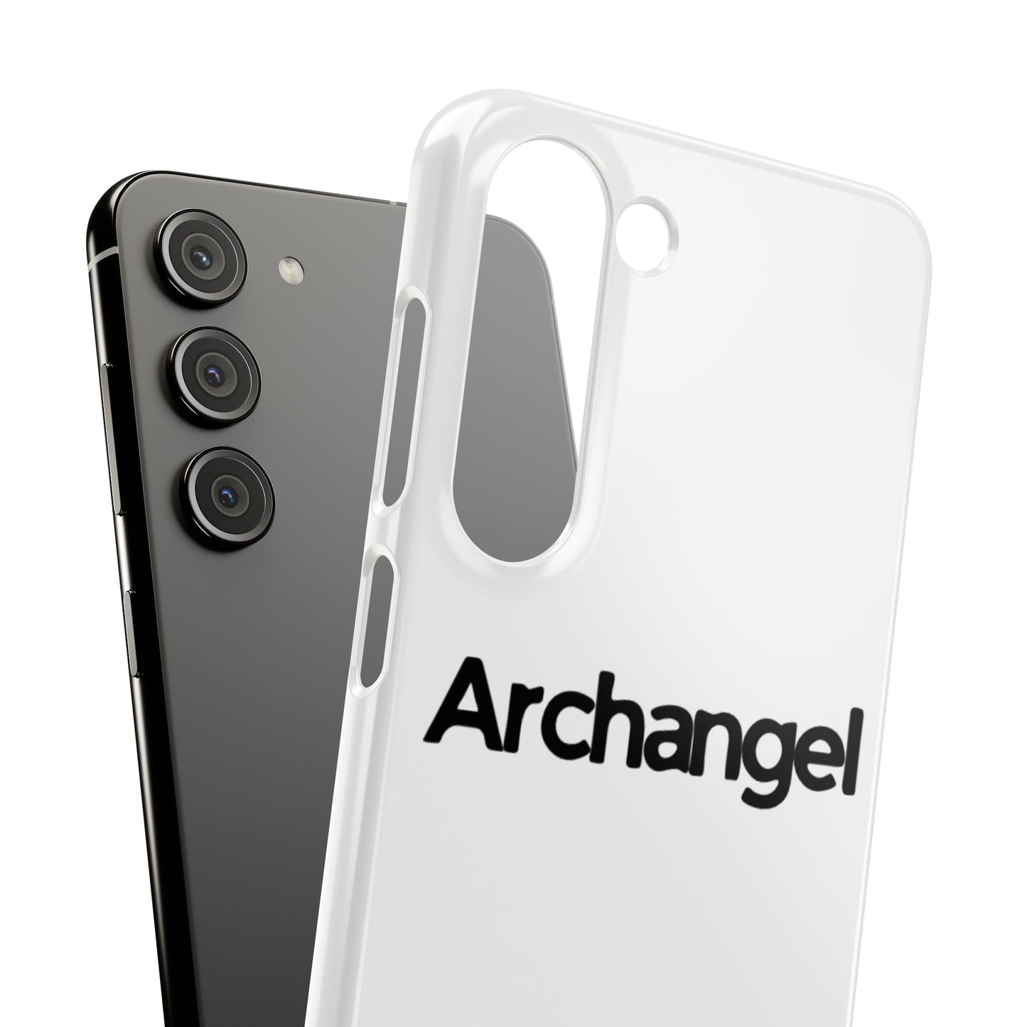 Archangel Snap Case — Minimalist White Phone Case with Bold Text