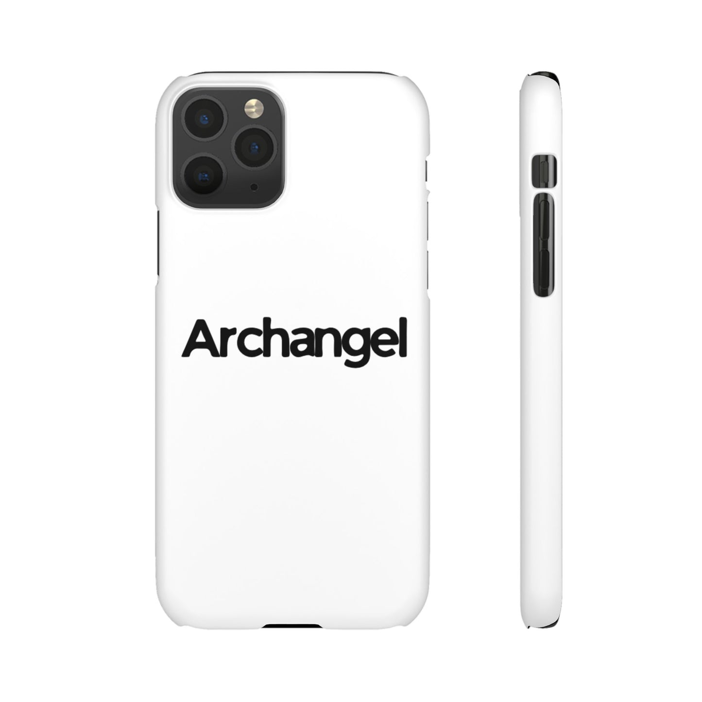 Archangel Snap Case — Minimalist White Phone Case with Bold Text