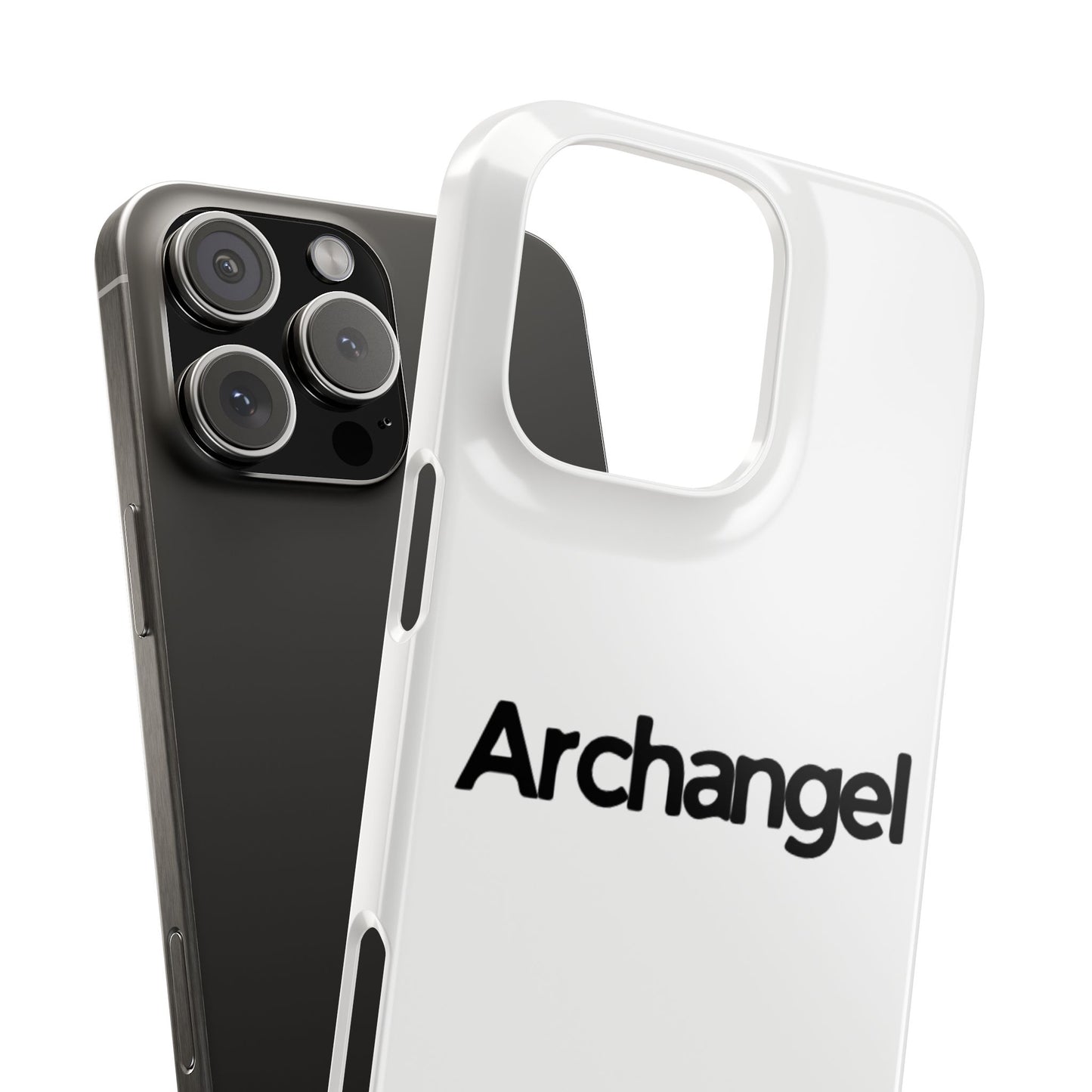Archangel Snap Case — Minimalist White Phone Case with Bold Text