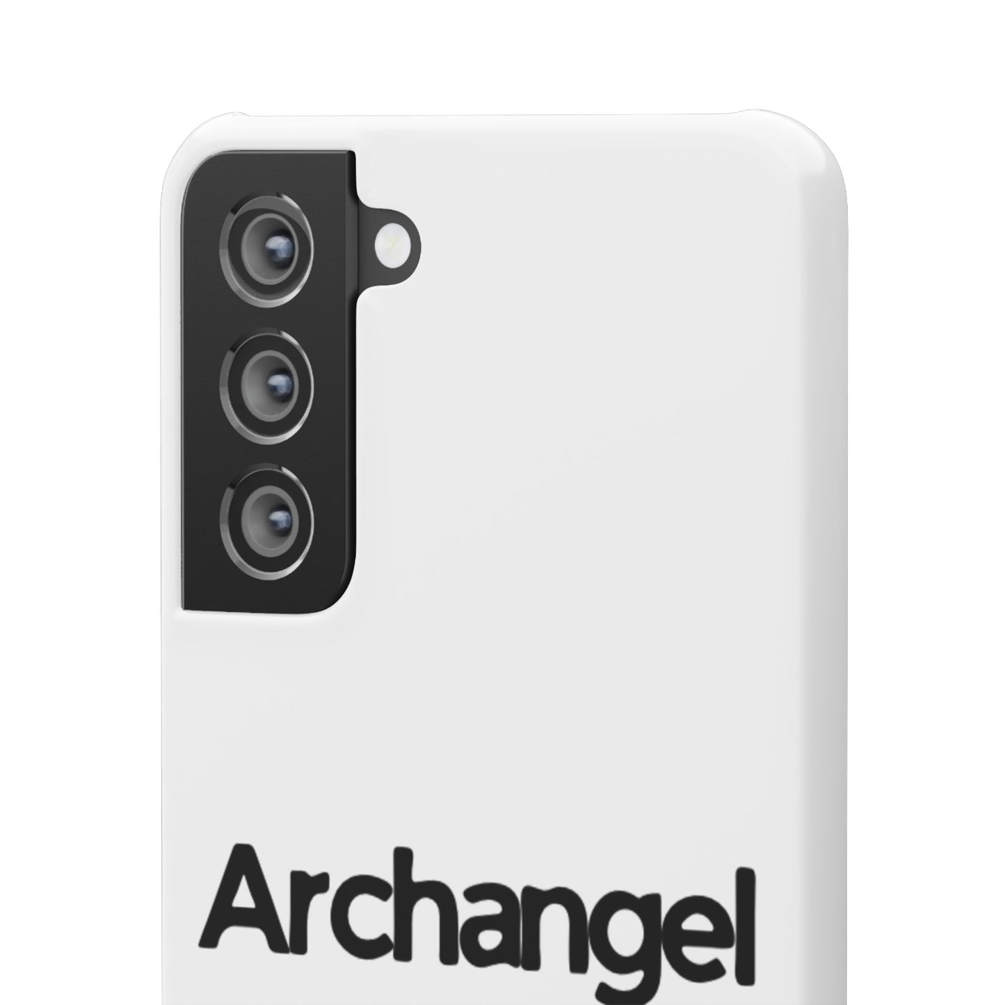 Archangel Snap Case — Minimalist White Phone Case with Bold Text