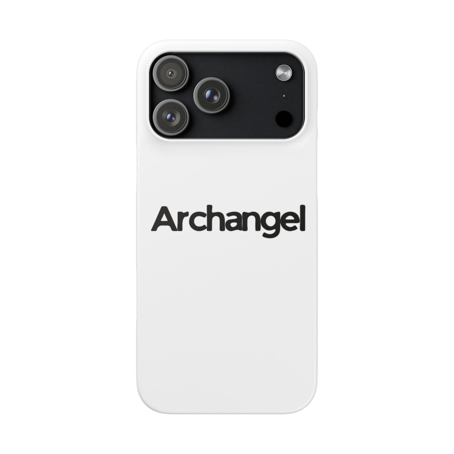 Archangel Snap Case — Minimalist White Phone Case with Bold Text