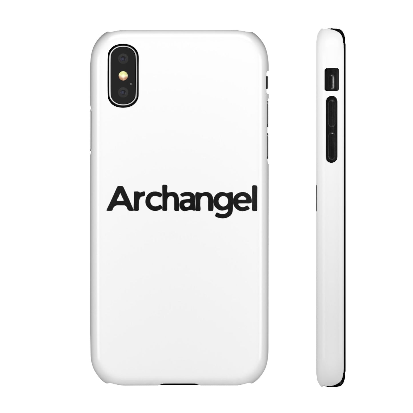 Archangel Snap Case — Minimalist White Phone Case with Bold Text