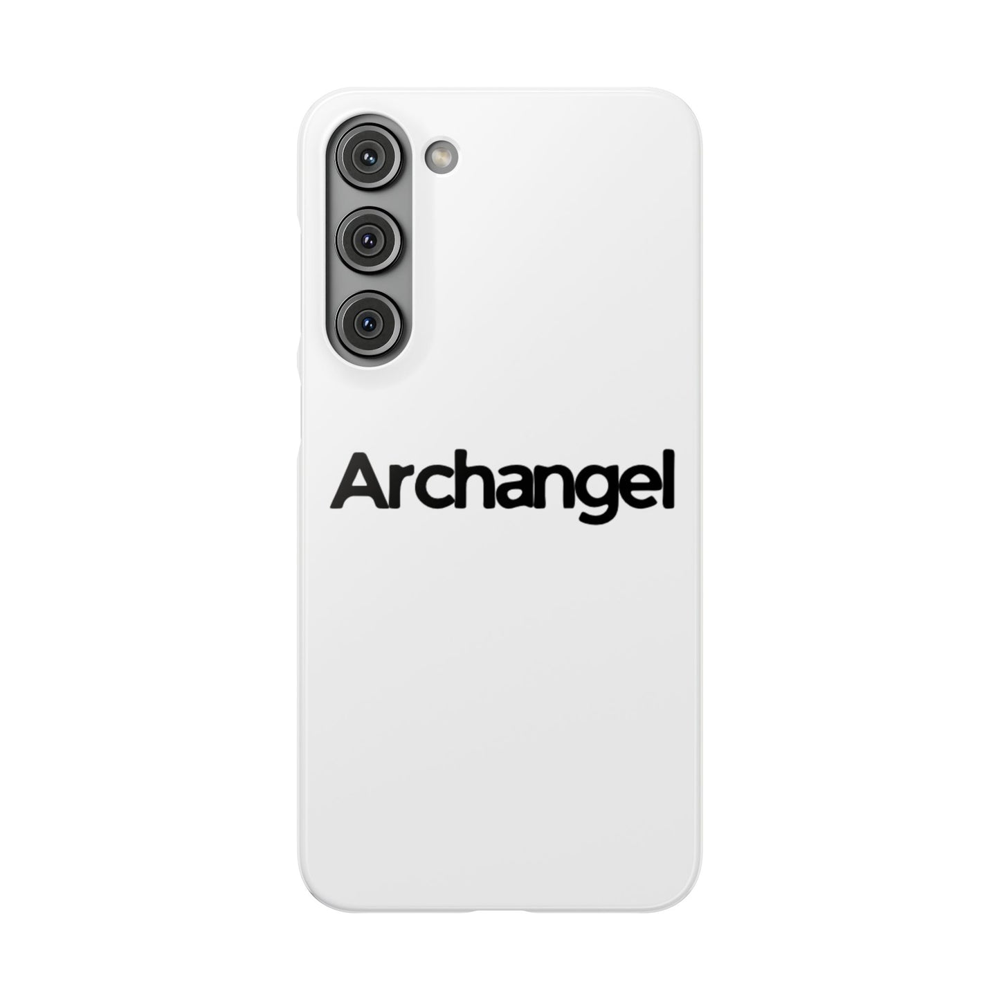 Archangel Snap Case — Minimalist White Phone Case with Bold Text