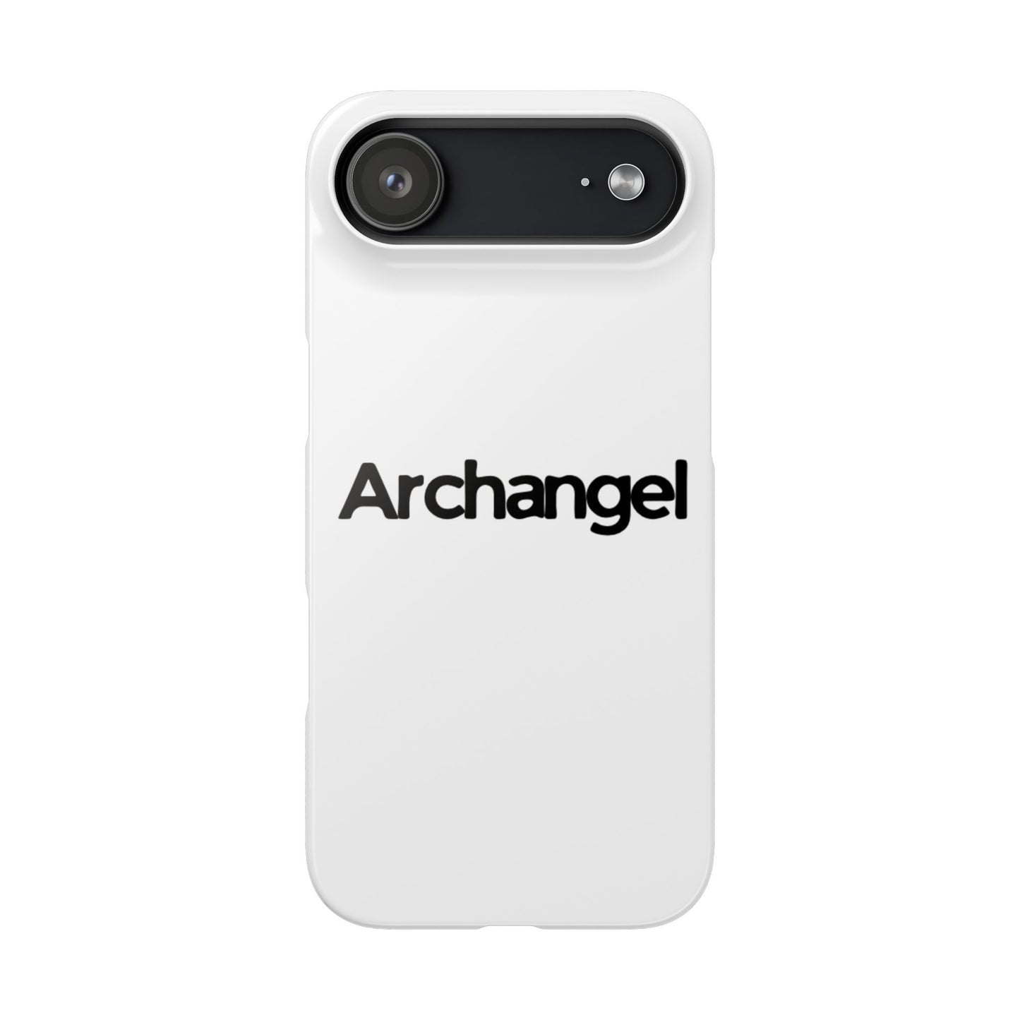 Archangel Snap Case — Minimalist White Phone Case with Bold Text