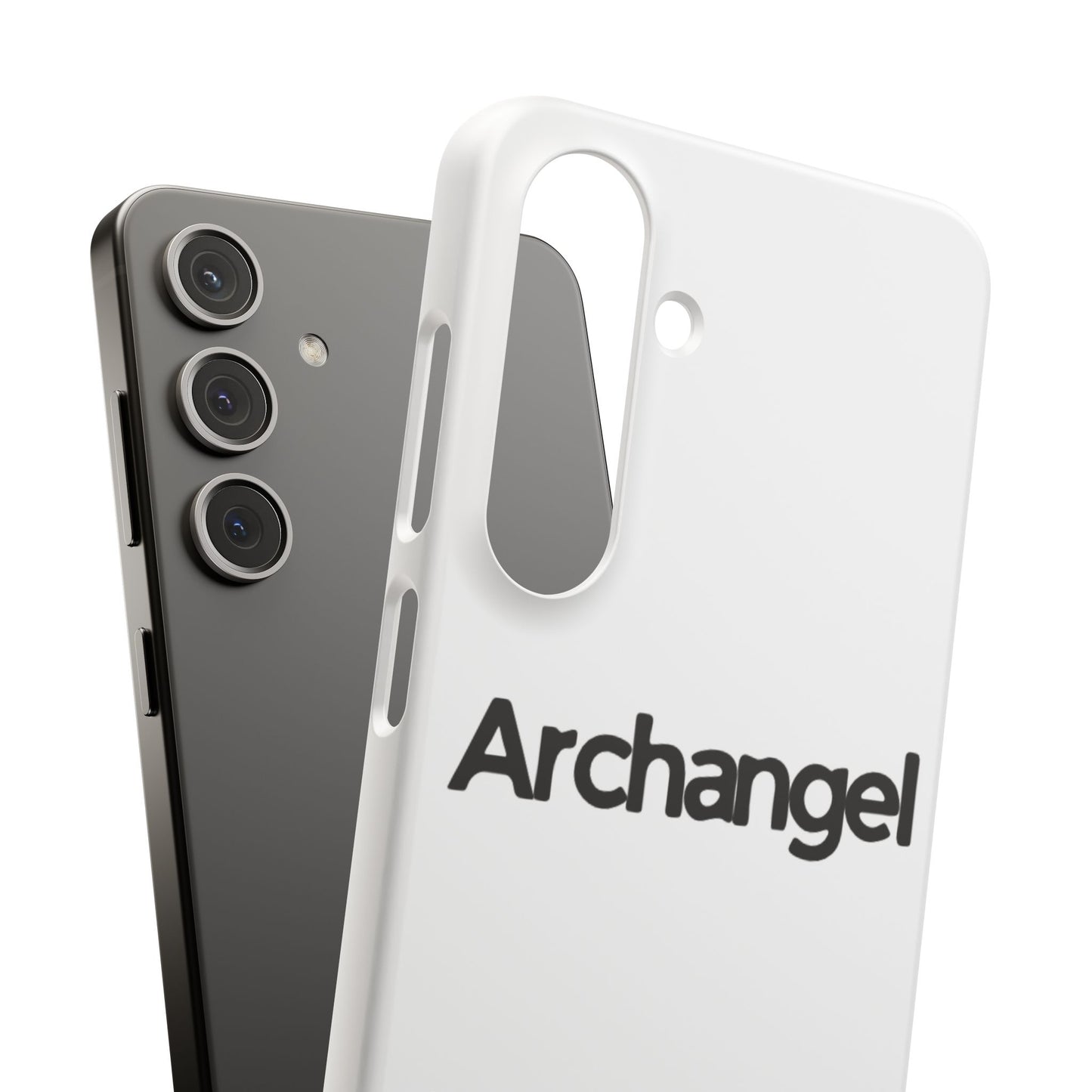Archangel Snap Case — Minimalist White Phone Case with Bold Text