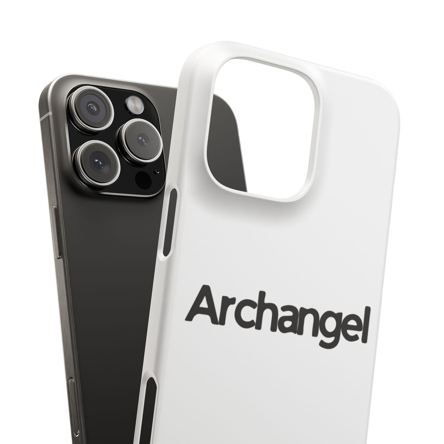 Archangel Snap Case — Minimalist White Phone Case with Bold Text