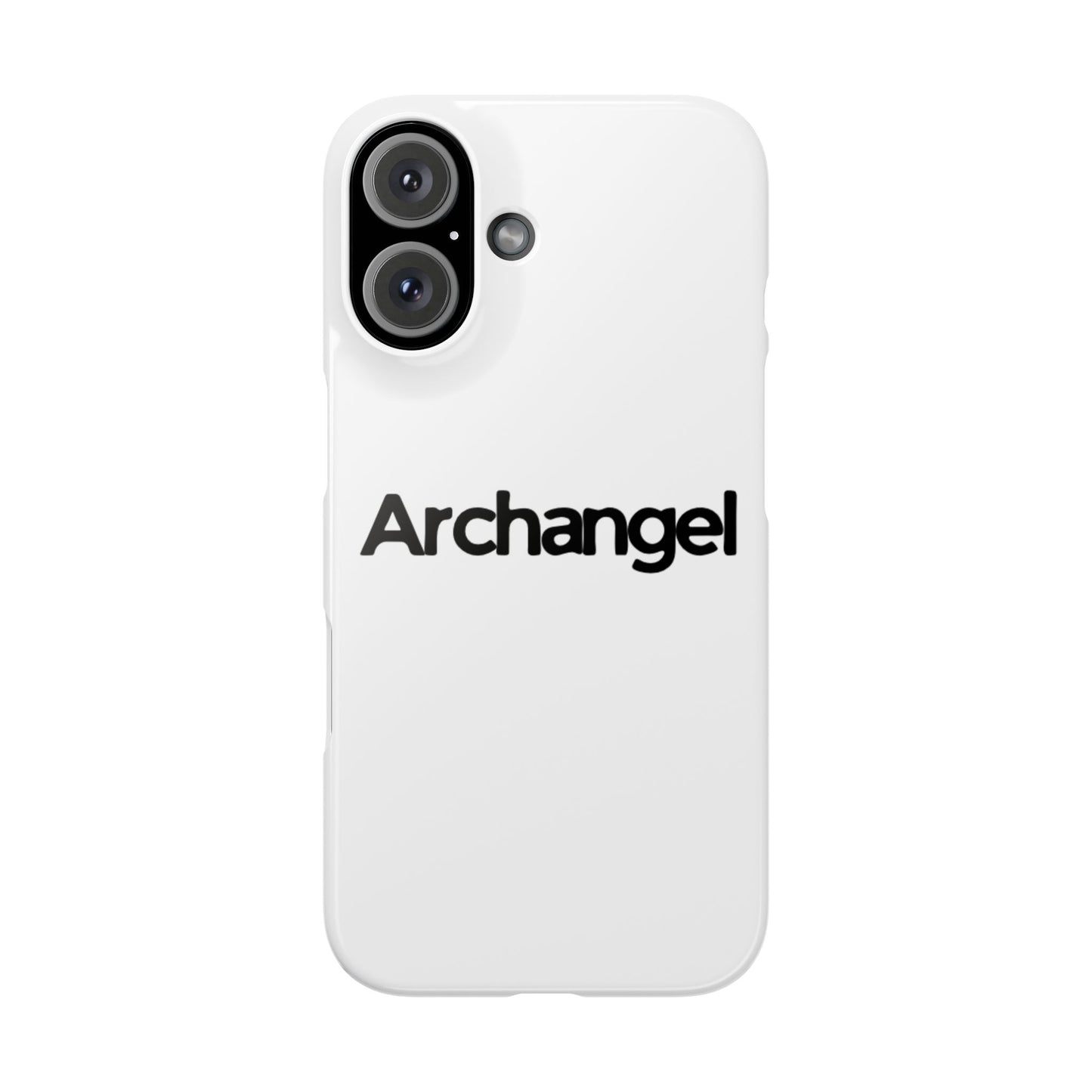 Archangel Snap Case — Minimalist White Phone Case with Bold Text
