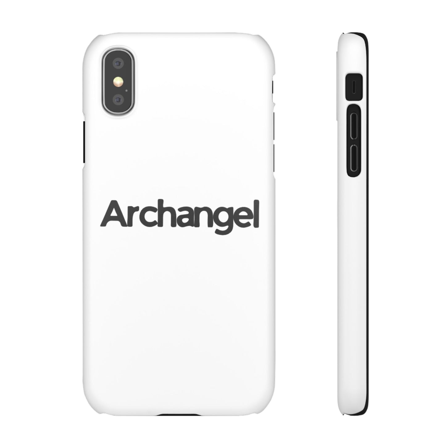 Archangel Snap Case — Minimalist White Phone Case with Bold Text