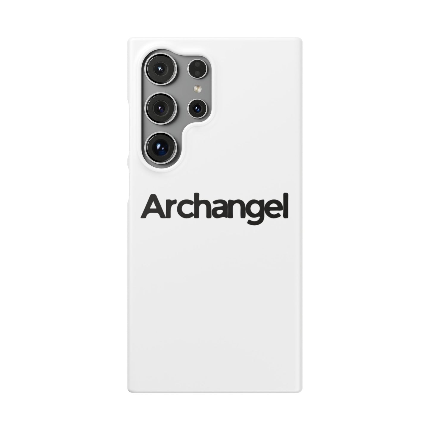 Archangel Snap Case — Minimalist White Phone Case with Bold Text