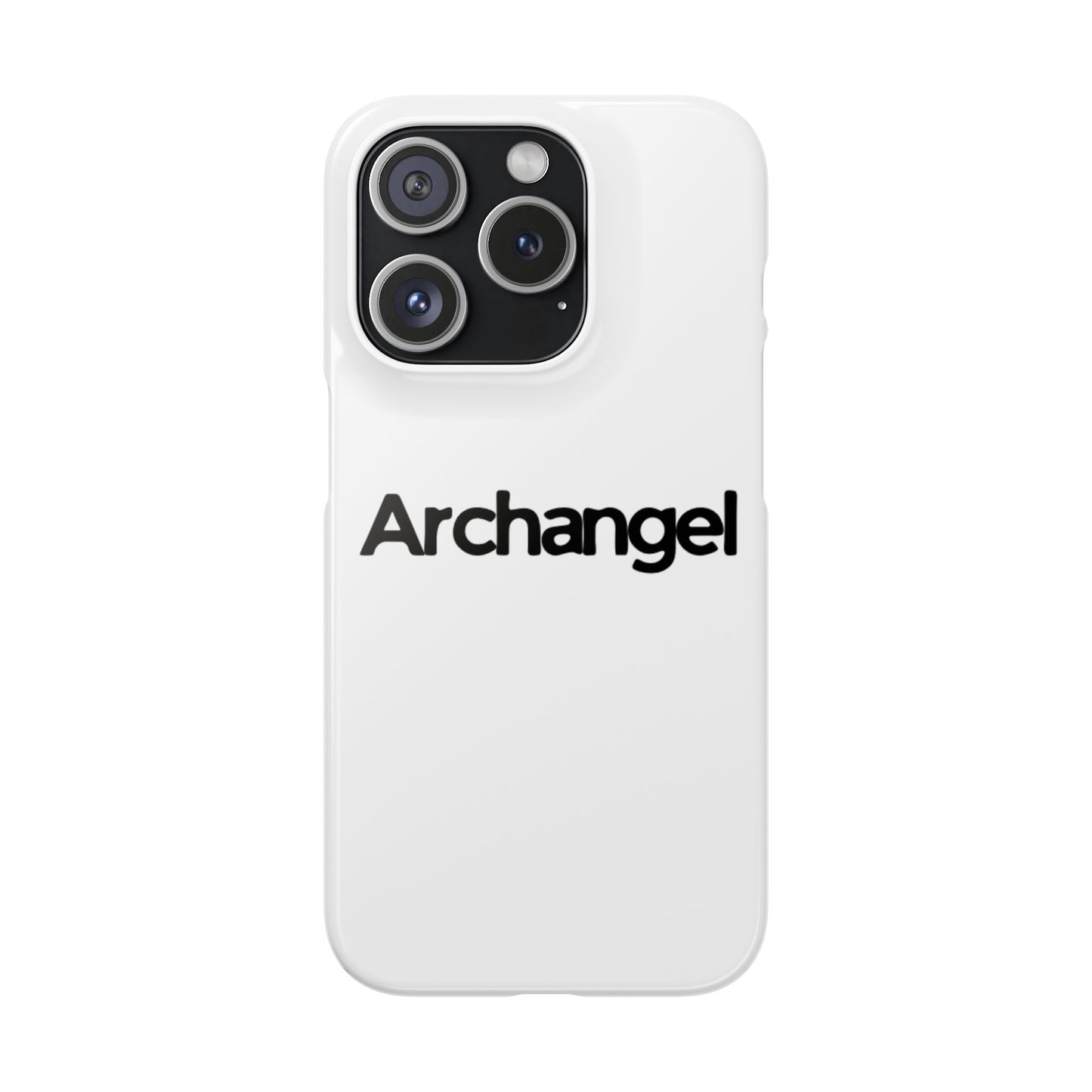 Archangel Snap Case — Minimalist White Phone Case with Bold Text