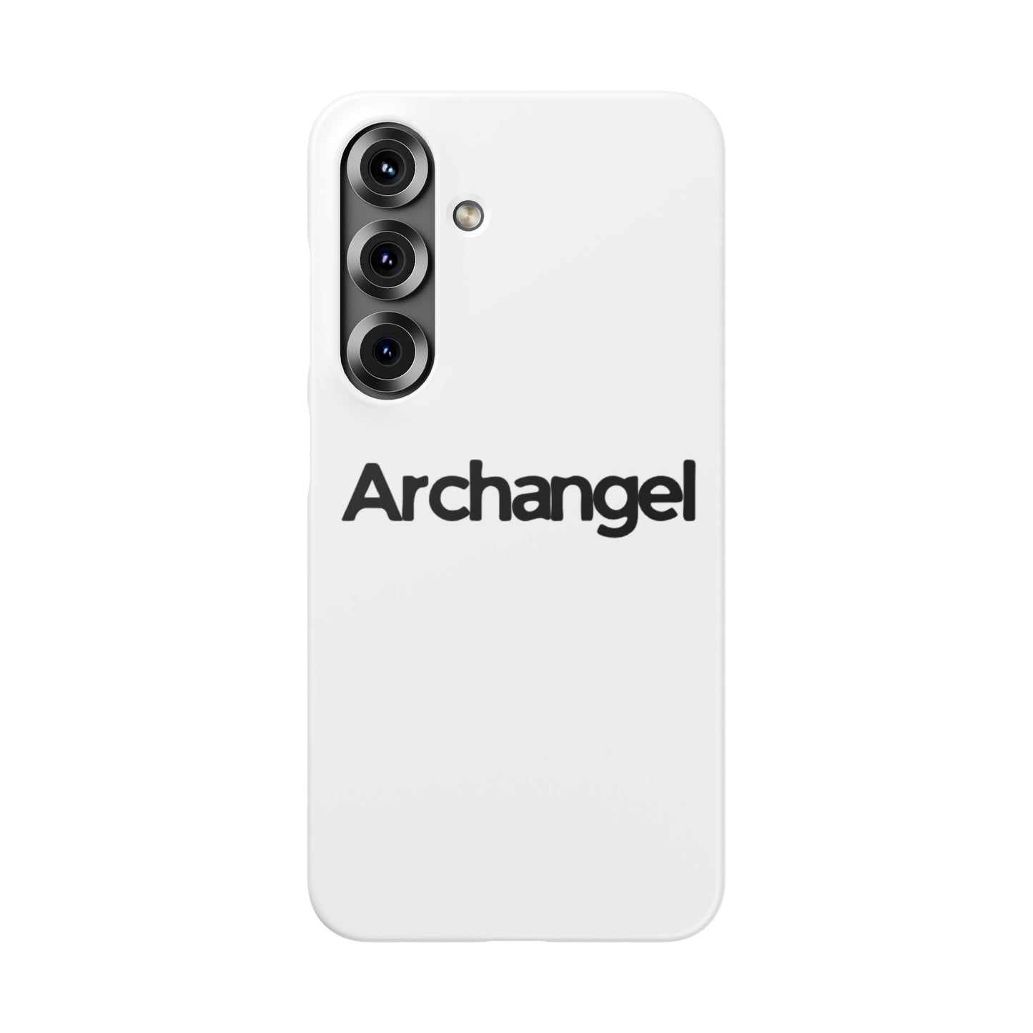 Archangel Snap Case — Minimalist White Phone Case with Bold Text