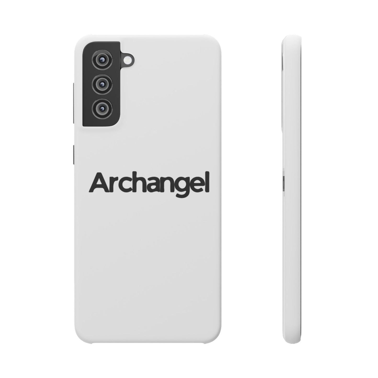Archangel Snap Case — Minimalist White Phone Case with Bold Text