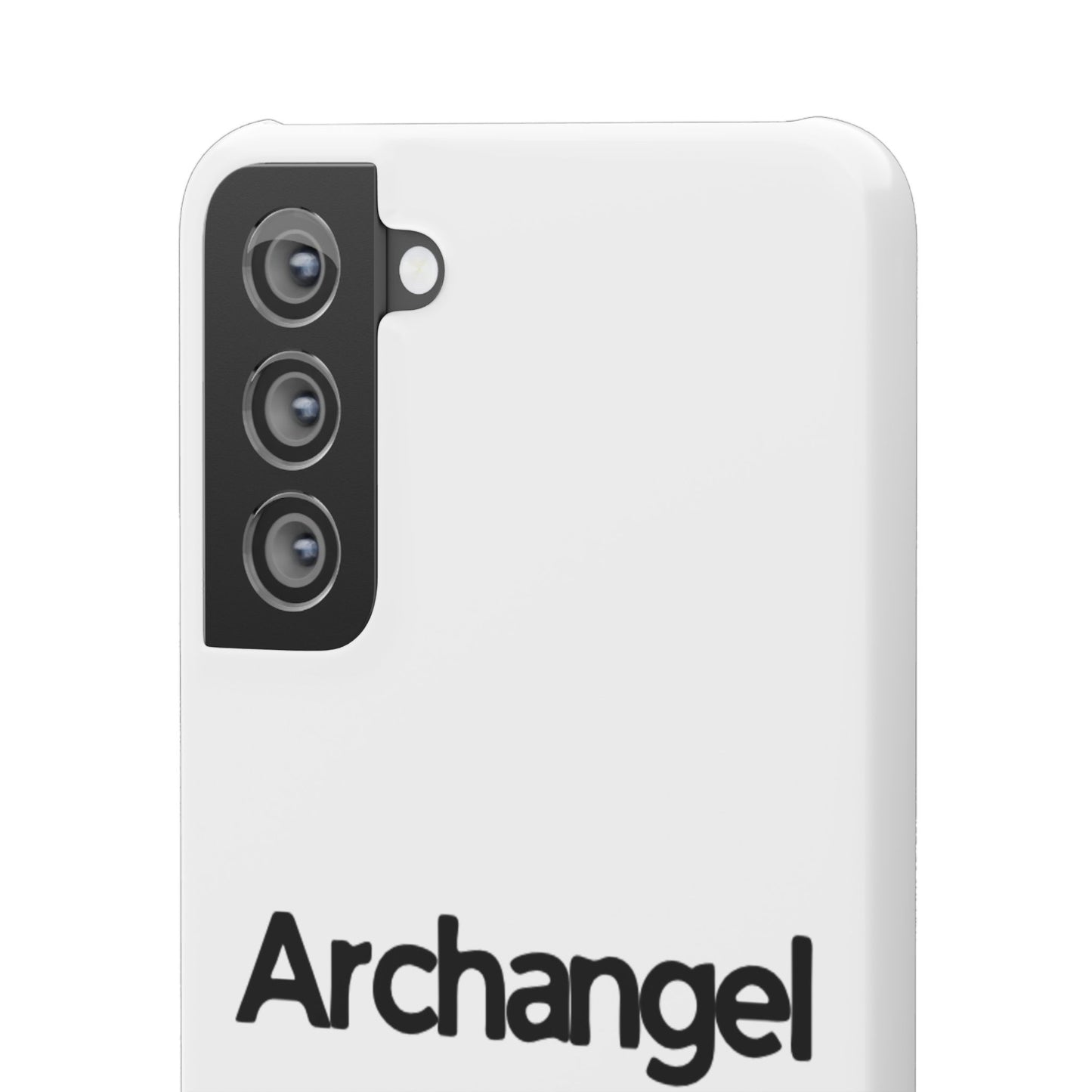 Archangel Snap Case — Minimalist White Phone Case with Bold Text
