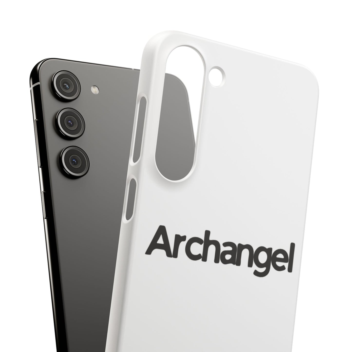 Archangel Snap Case — Minimalist White Phone Case with Bold Text