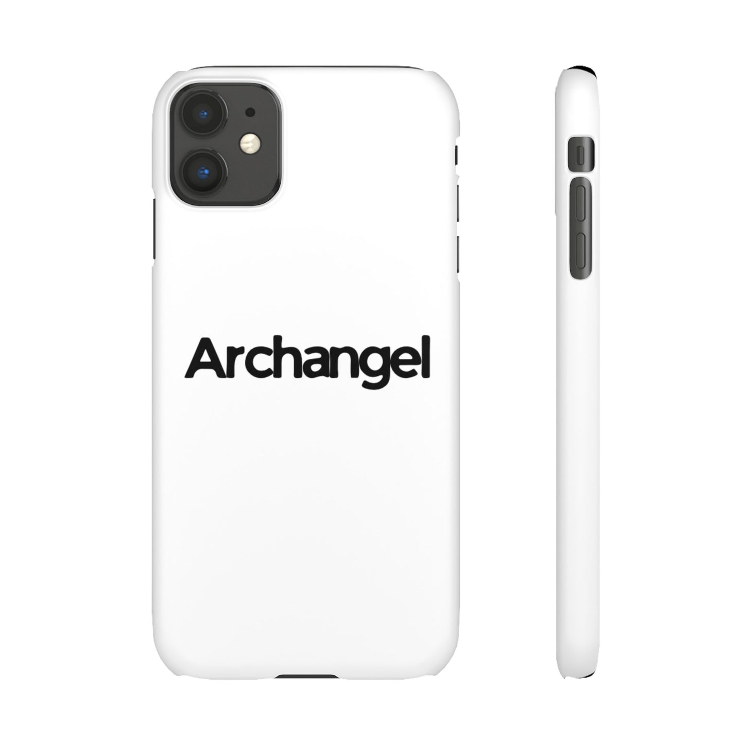 Archangel Snap Case — Minimalist White Phone Case with Bold Text