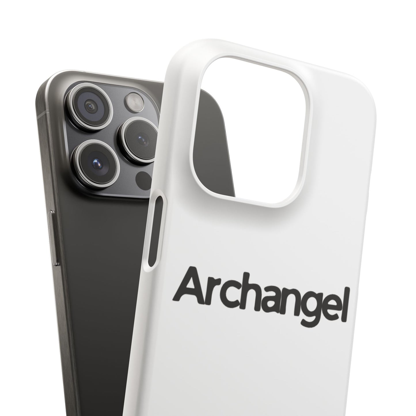 Archangel Snap Case — Minimalist White Phone Case with Bold Text