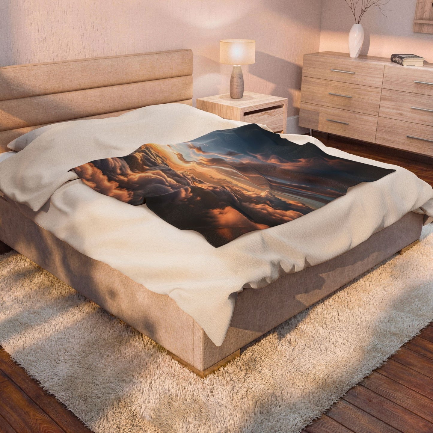 Cloudscape Velveteen Plush Blanket — Sunset Sky Photo Throw