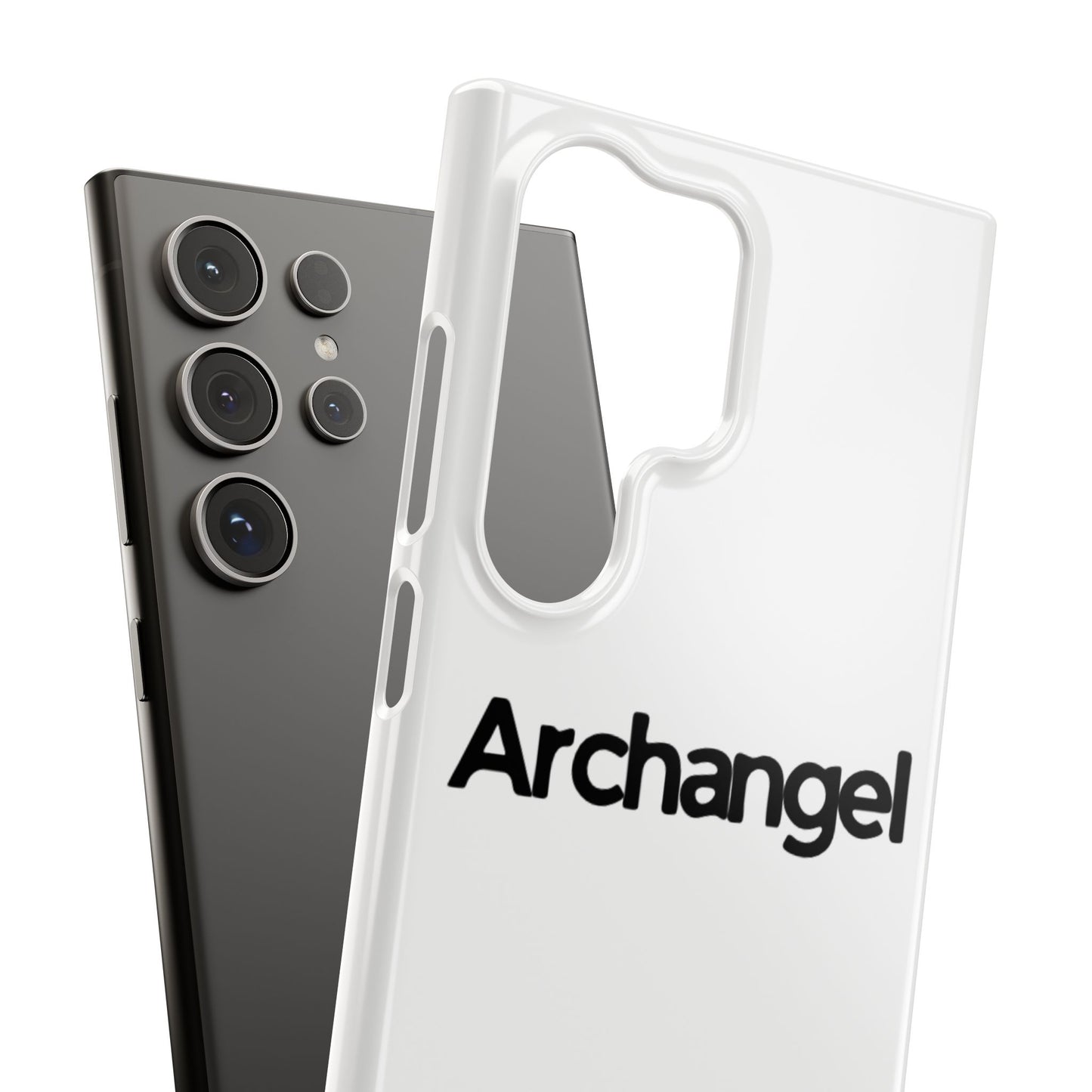 Archangel Snap Case — Minimalist White Phone Case with Bold Text