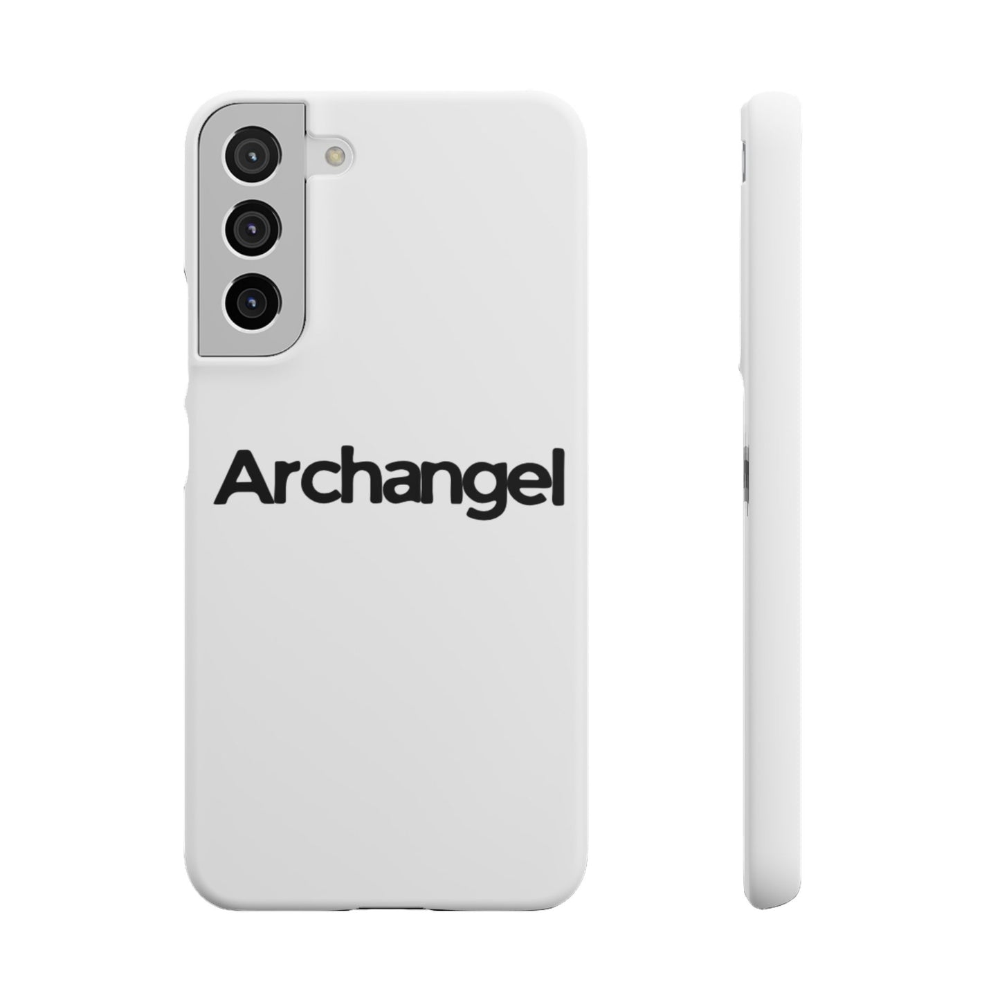 Archangel Snap Case — Minimalist White Phone Case with Bold Text