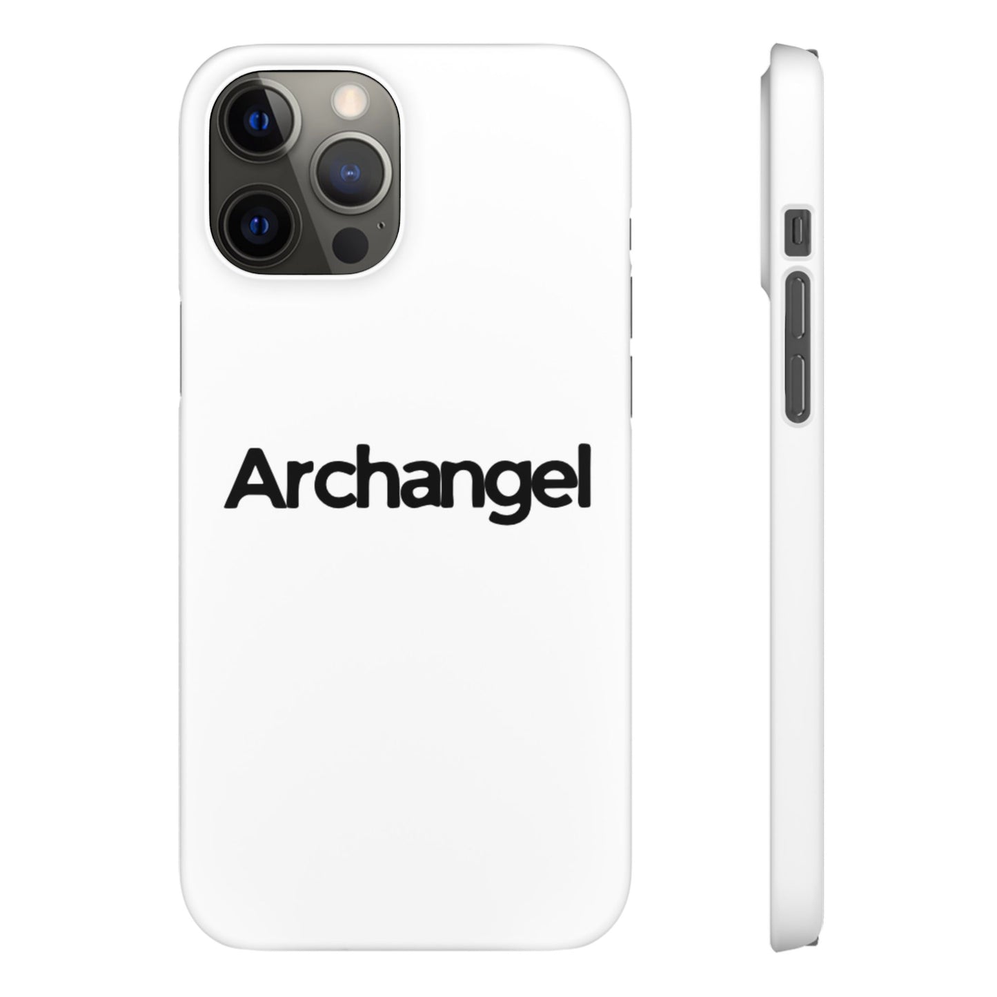 Archangel Snap Case — Minimalist White Phone Case with Bold Text